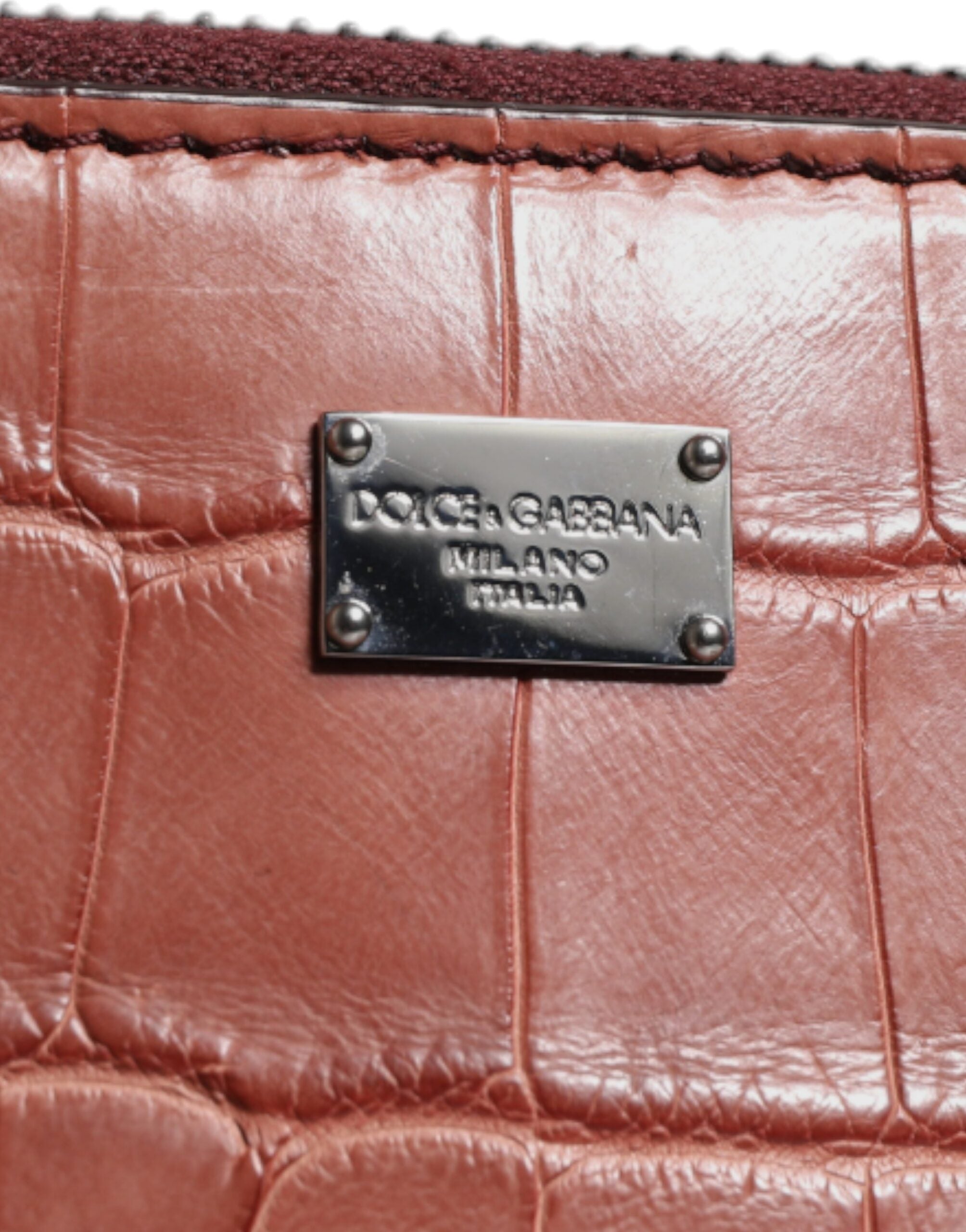 Dolce &amp; Gabbana Bordeaux Croc Læder Logo Plaque Mænd Briefcase Taske