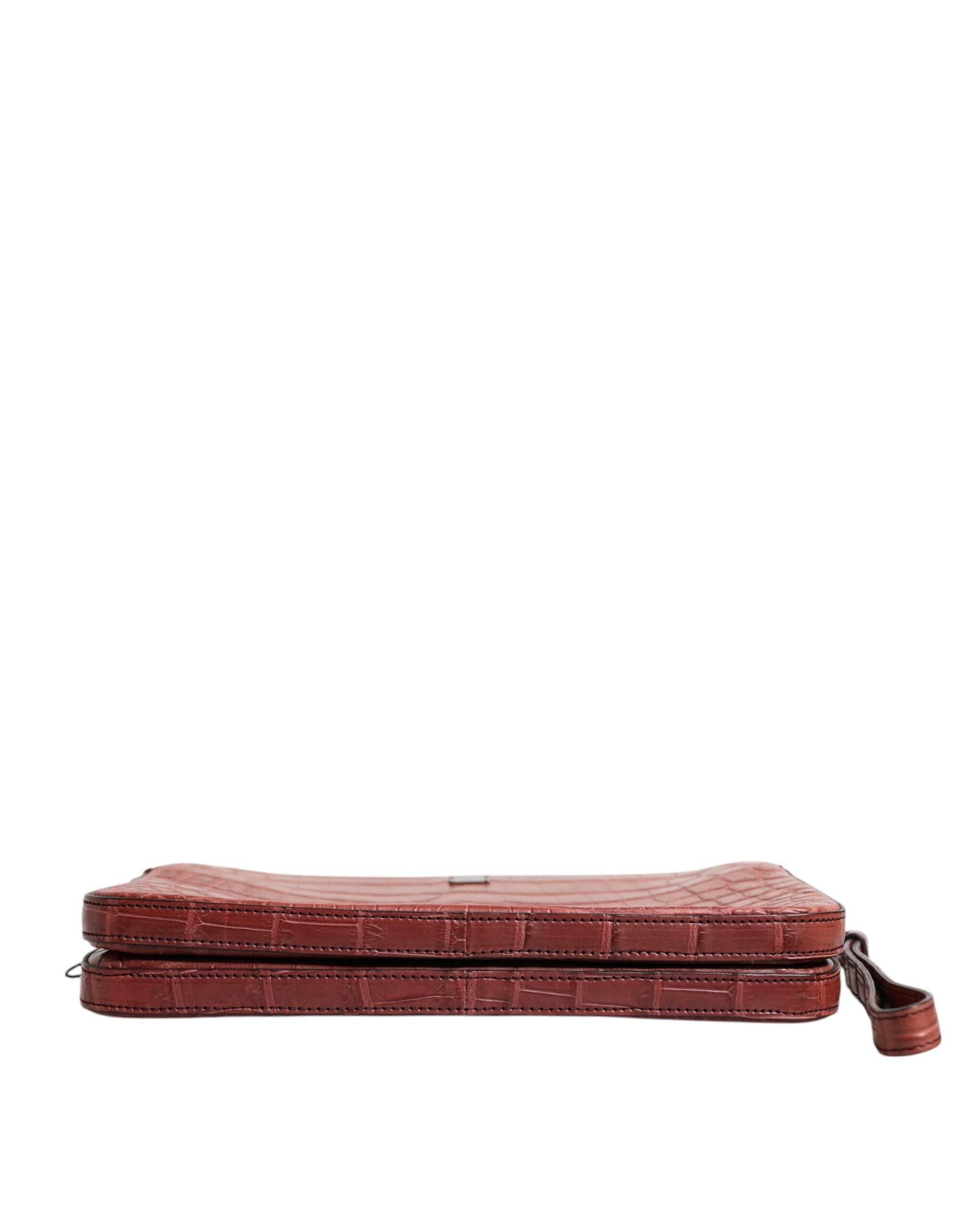 Dolce & Gabbana Bordeaux Croc Leather Logo Plaque Men Briefcase Bag - Hilstor