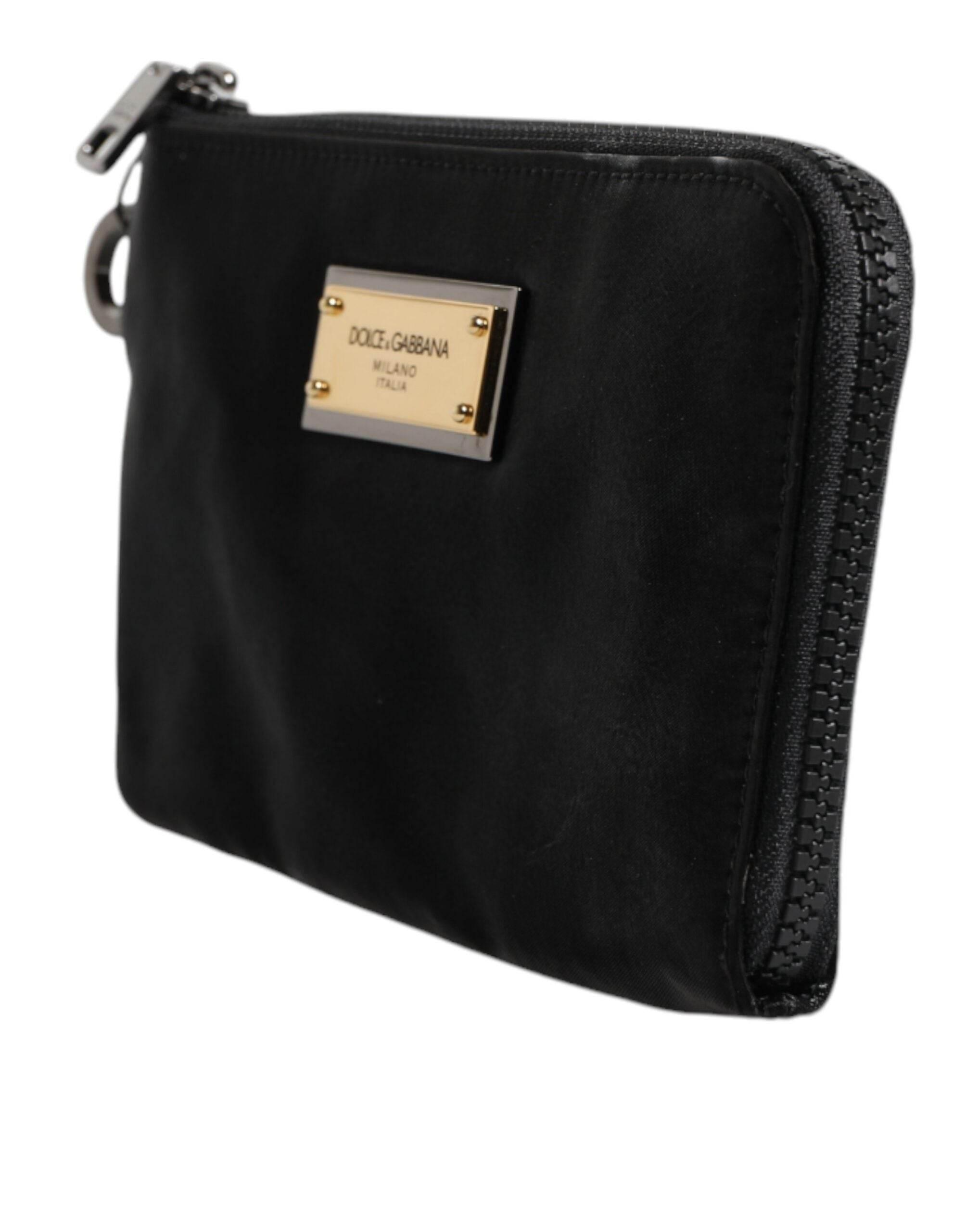 Dolce & Gabbana Black Nylon Logo Plaque Keyring Pouch Clutch Bag - Hilstor