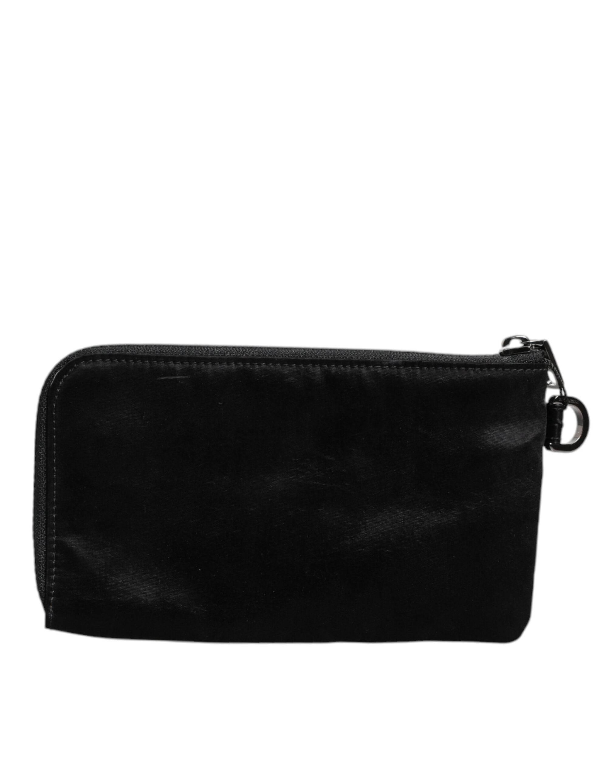 Dolce & Gabbana Black Nylon Logo Plaque Keyring Pouch Clutch Bag - Hilstor