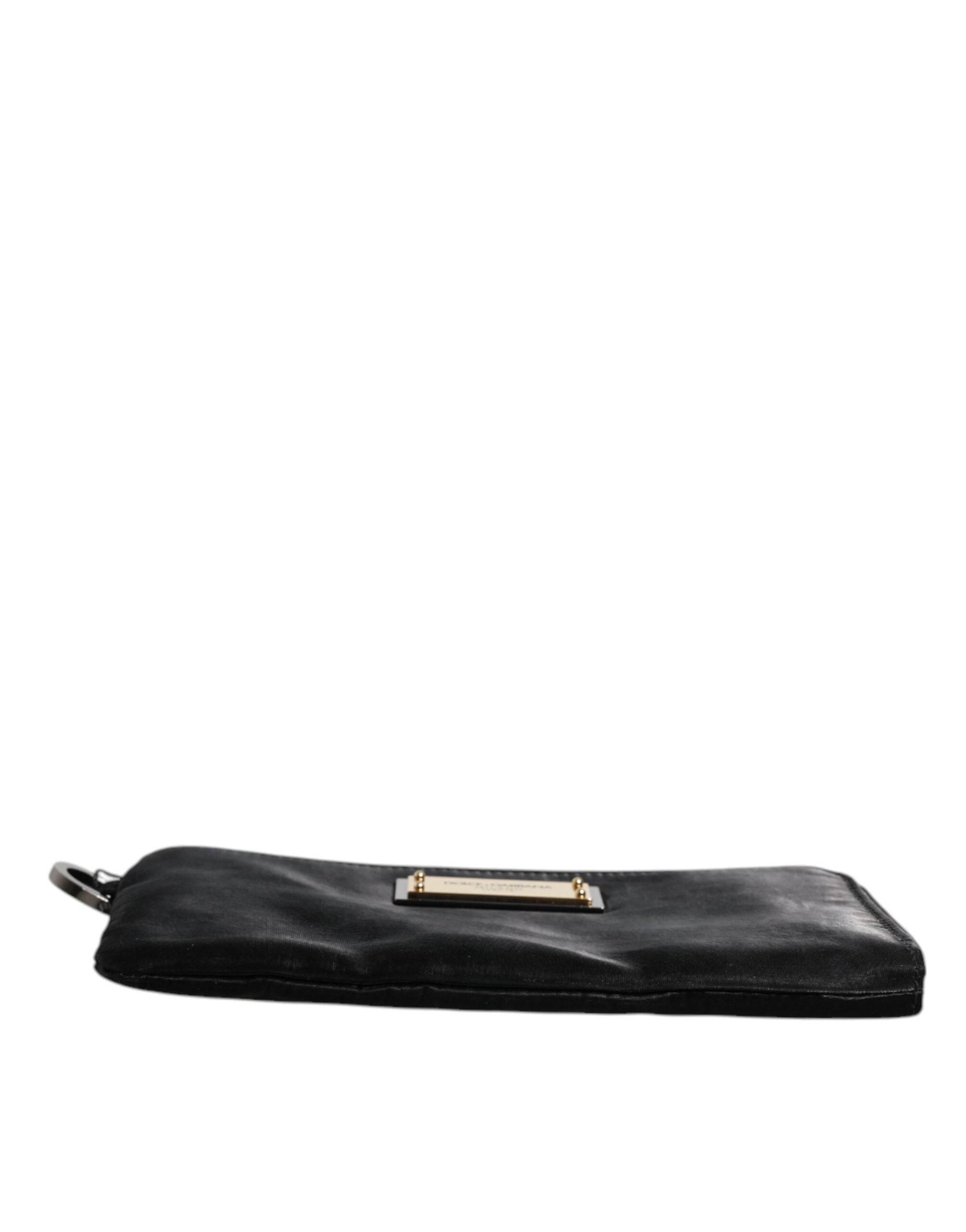 Dolce & Gabbana Black Nylon Logo Plaque Keyring Pouch Clutch Bag - Hilstor