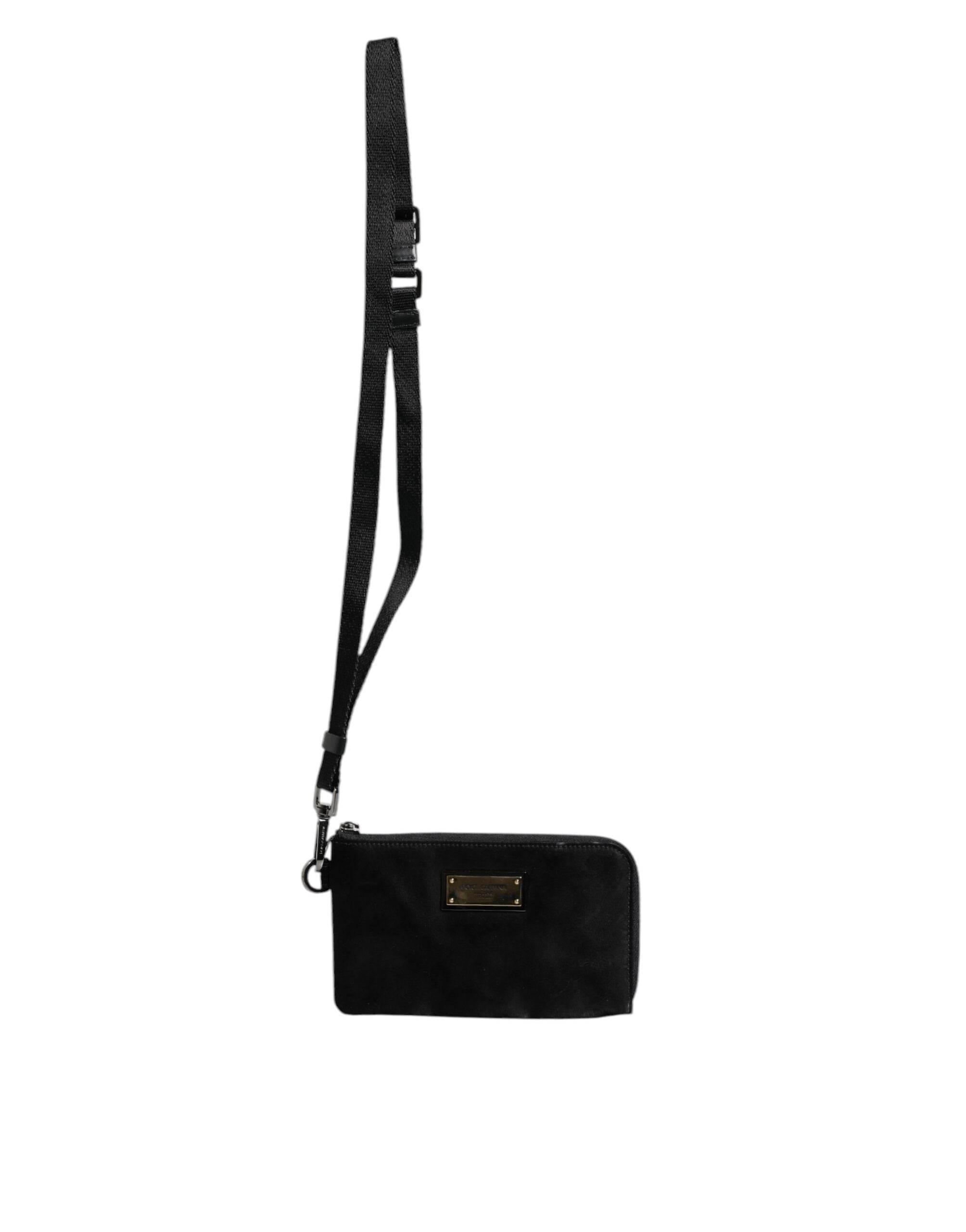 Dolce & Gabbana Black Nylon Logo Plaque Keyring Pouch Clutch Bag - Hilstor