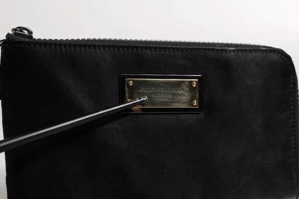 Dolce & Gabbana Black Nylon Logo Plaque Keyring Pouch Clutch Bag - Hilstor