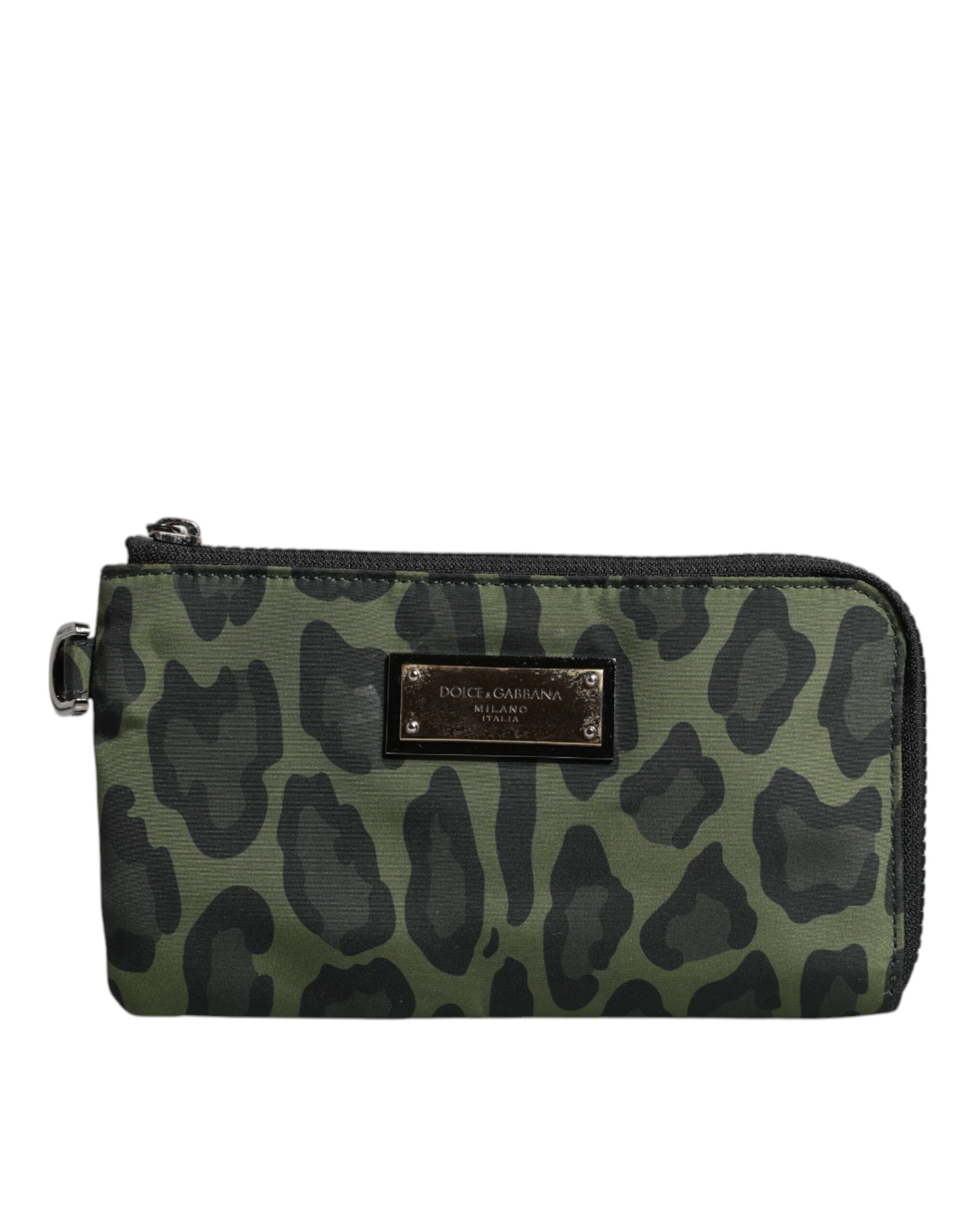 Dolce &amp; Gabbana Grøn Leopard Læder Logo Plaque Multifunktionssæt Taske