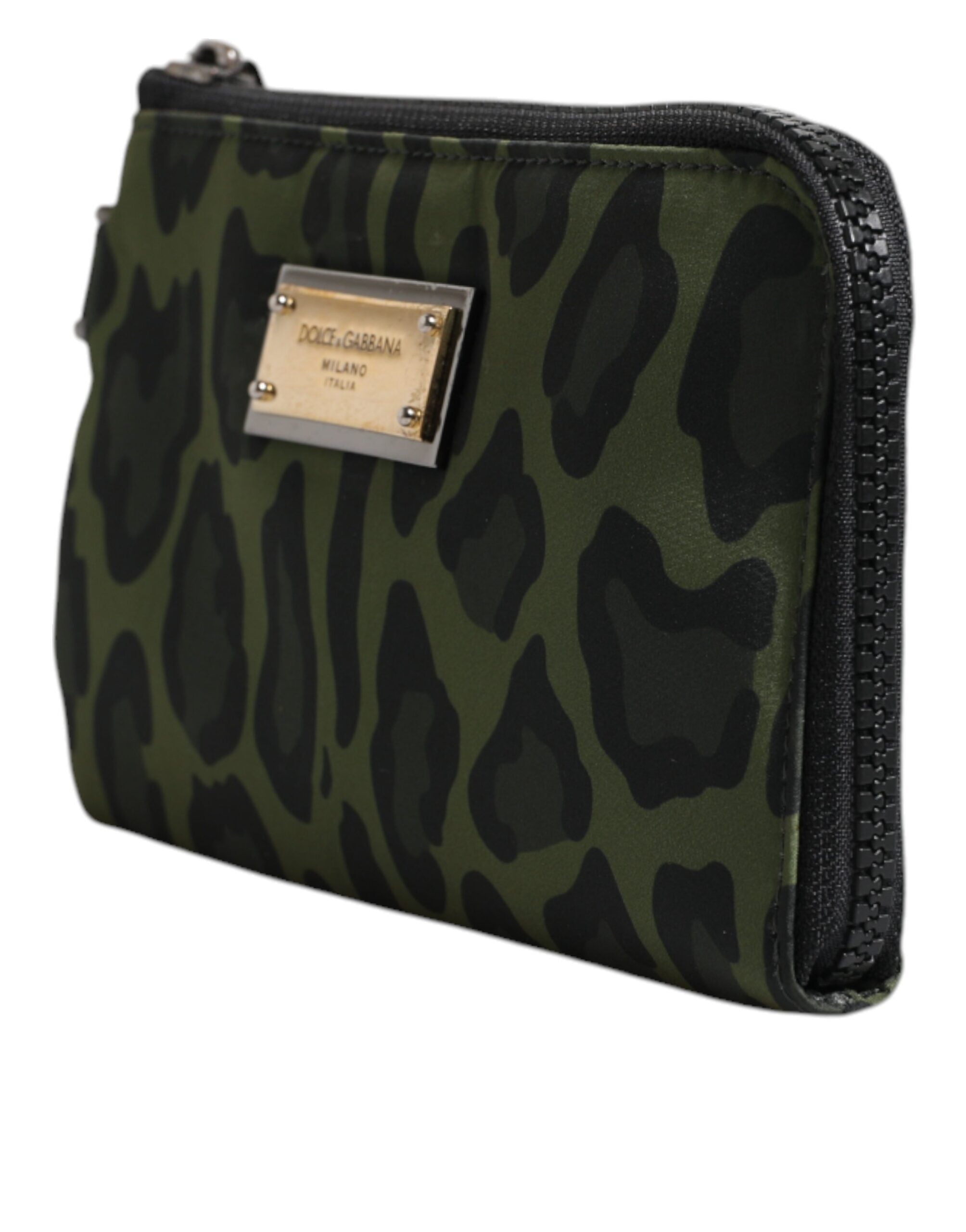 Dolce &amp; Gabbana Grøn Leopard Læder Logo Plaque Multifunktionssæt Taske