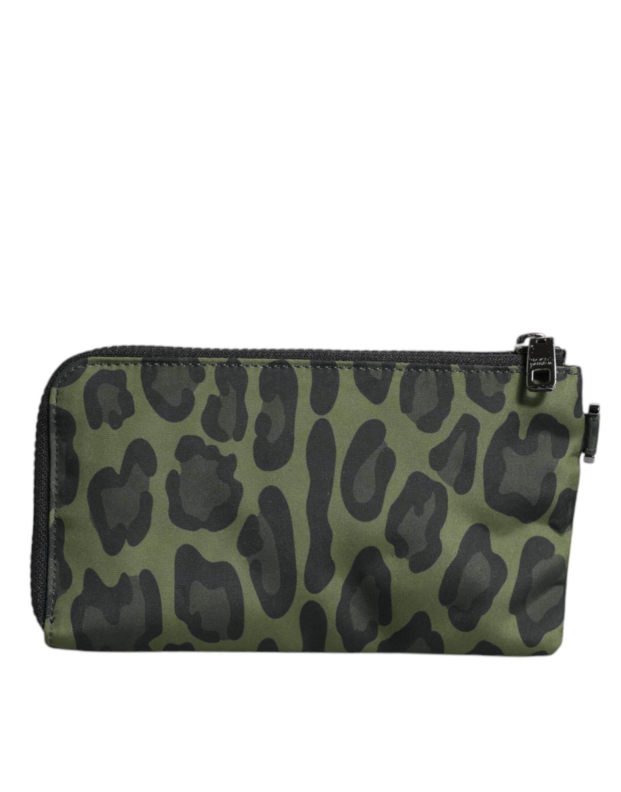 Dolce & Gabbana Green Leopard Leather Logo Plaque Multifunctional Kit Bag - Hilstor