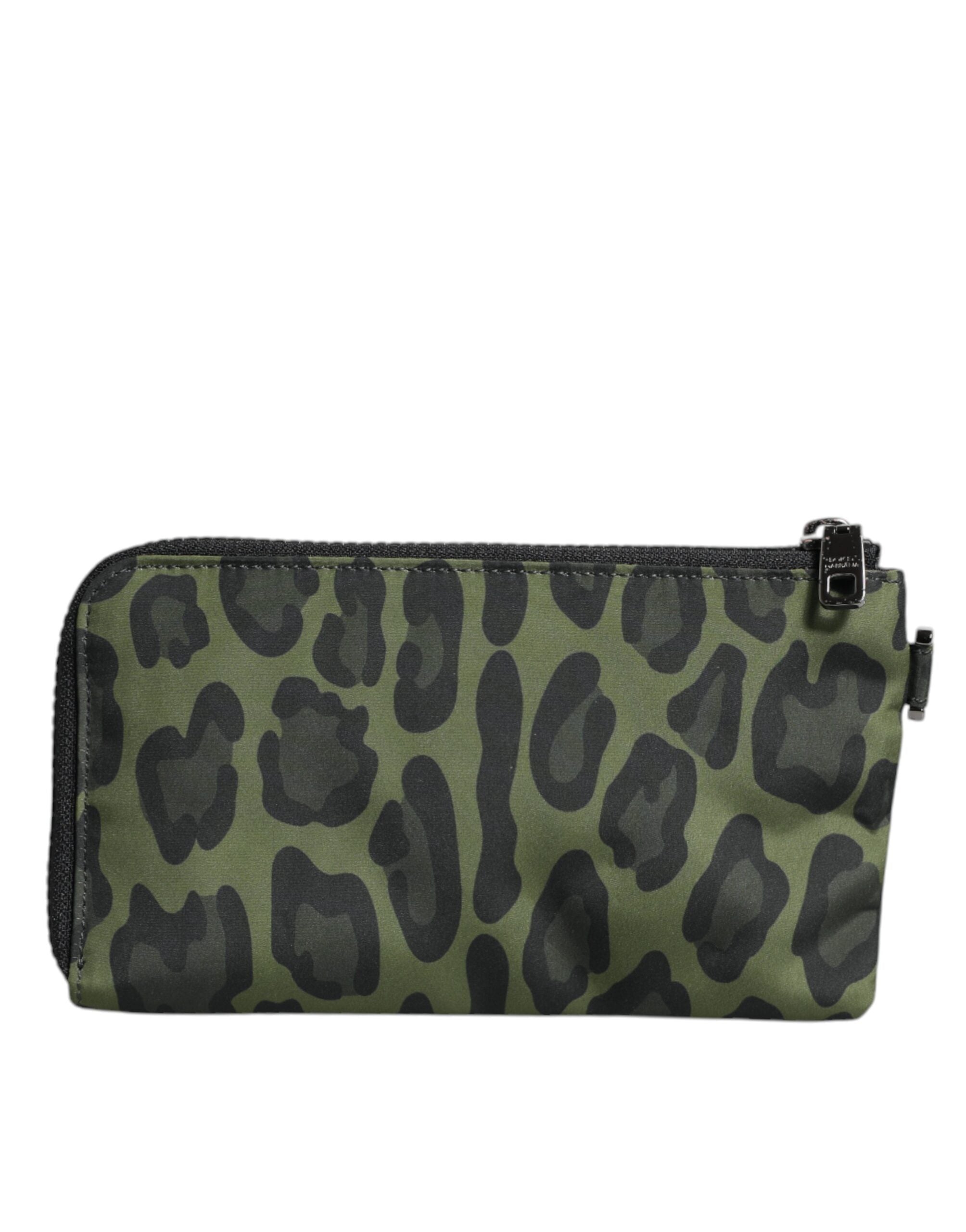 Dolce &amp; Gabbana Grøn Leopard Læder Logo Plaque Multifunktionssæt Taske