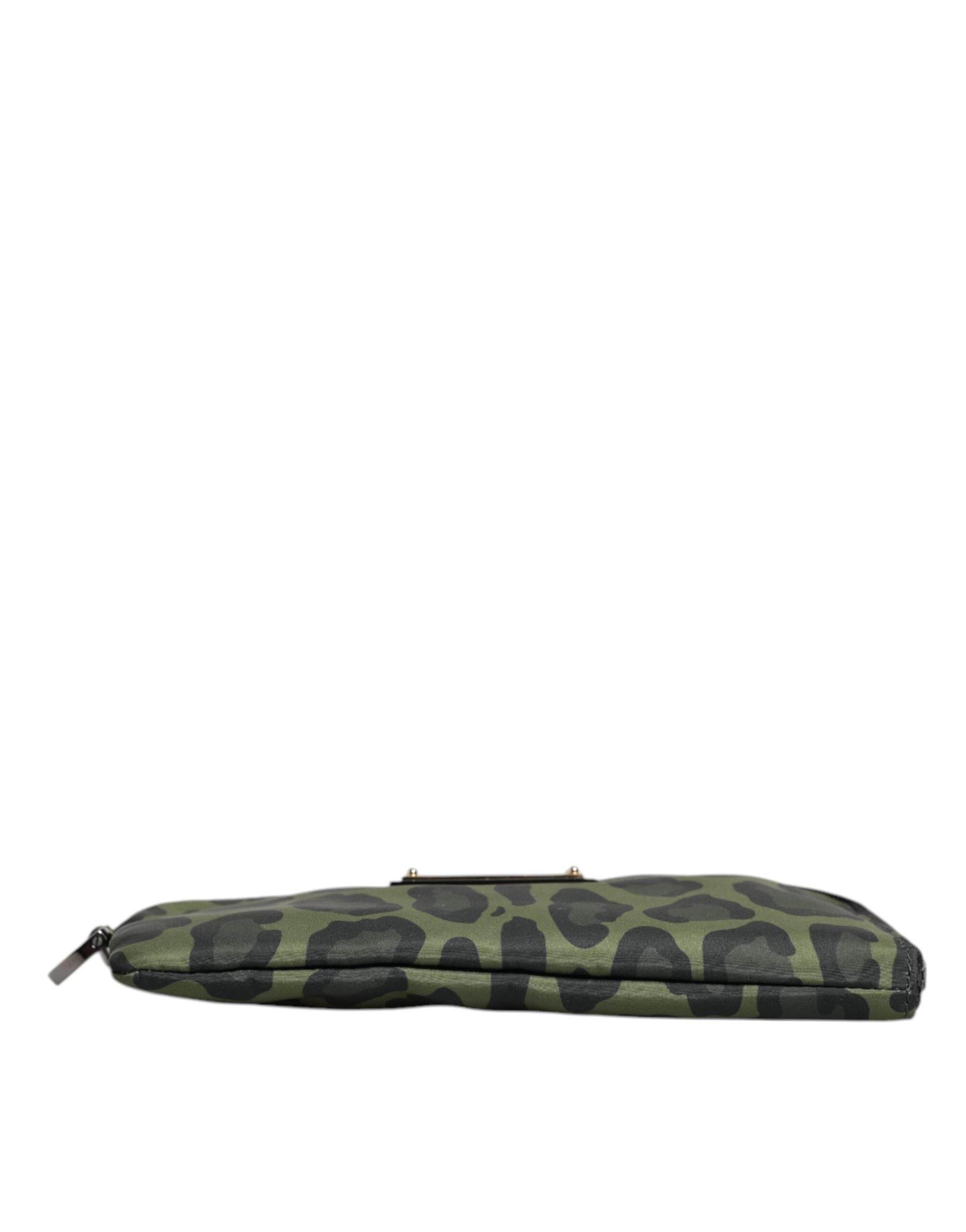 Dolce & Gabbana Green Leopard Leather Logo Plaque Multifunctional Kit Bag - Hilstor