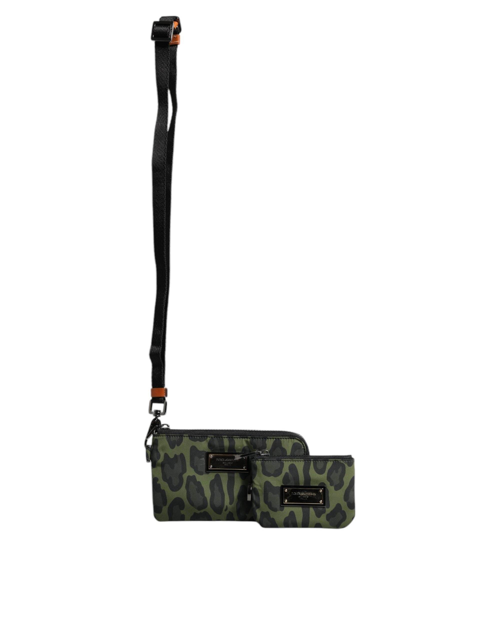 Dolce & Gabbana Green Leopard Leather Logo Plaque Multifunctional Kit Bag - Hilstor