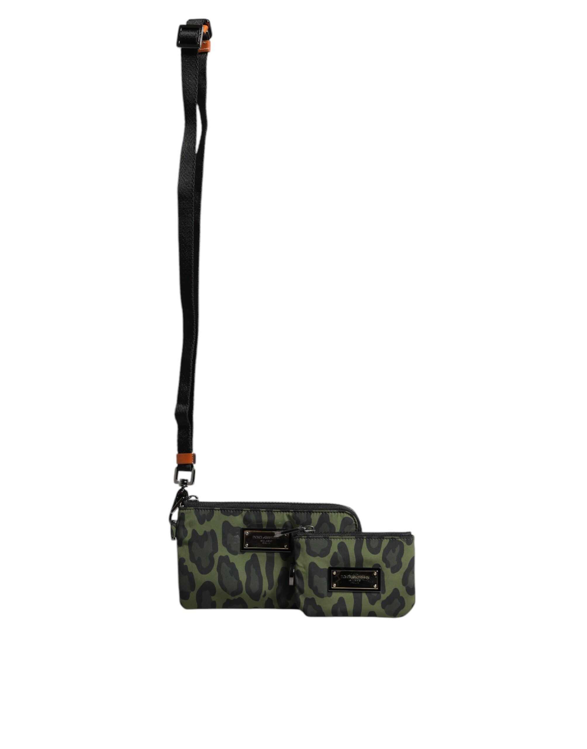 Dolce &amp; Gabbana Grøn Leopard Læder Logo Plaque Multifunktionssæt Taske