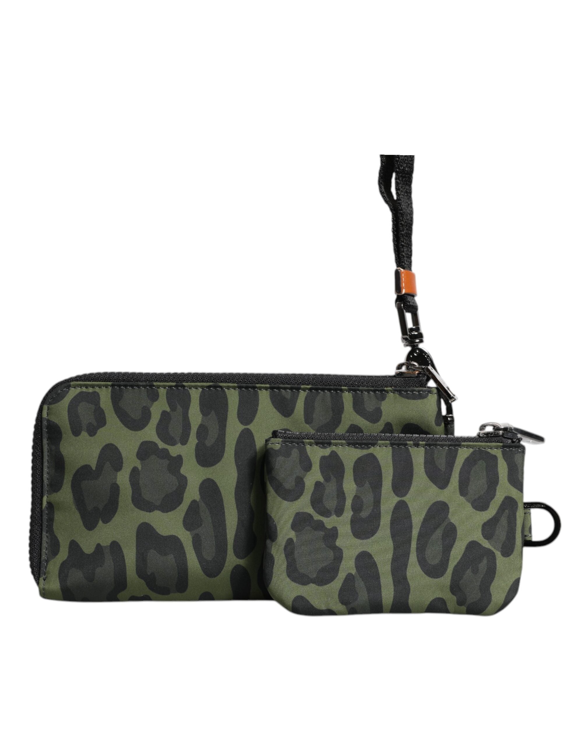 Dolce &amp; Gabbana Grøn Leopard Læder Logo Plaque Multifunktionssæt Taske