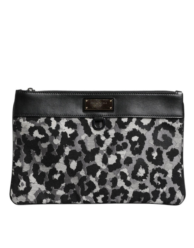 Dolce & Gabbana Multicolor Leopard Jacquard Logo Plaque Men Pouch Bag - Hilstor