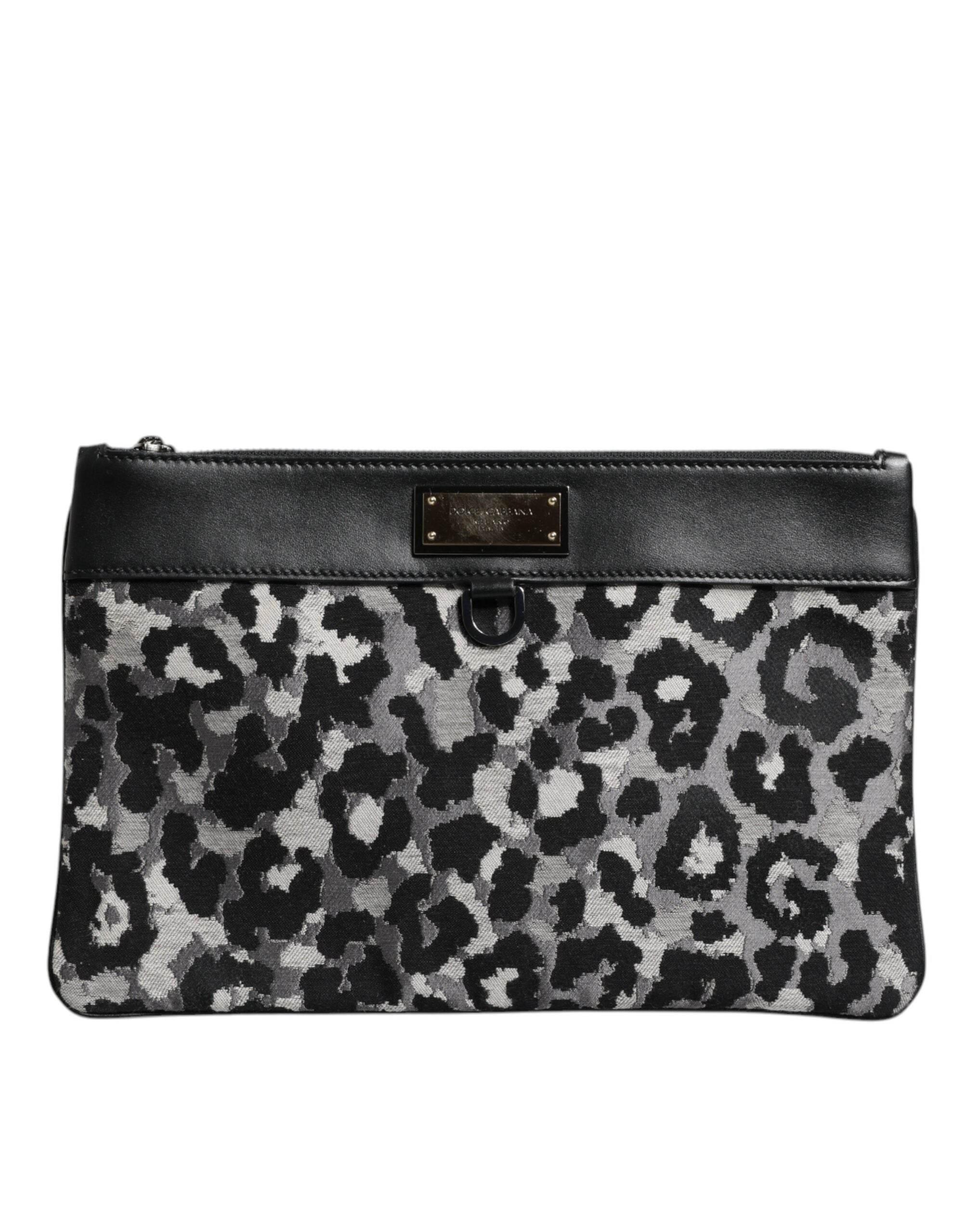 Dolce & Gabbana Multicolor Leopard Jacquard Logo Plaque Men Pouch Bag - Hilstor