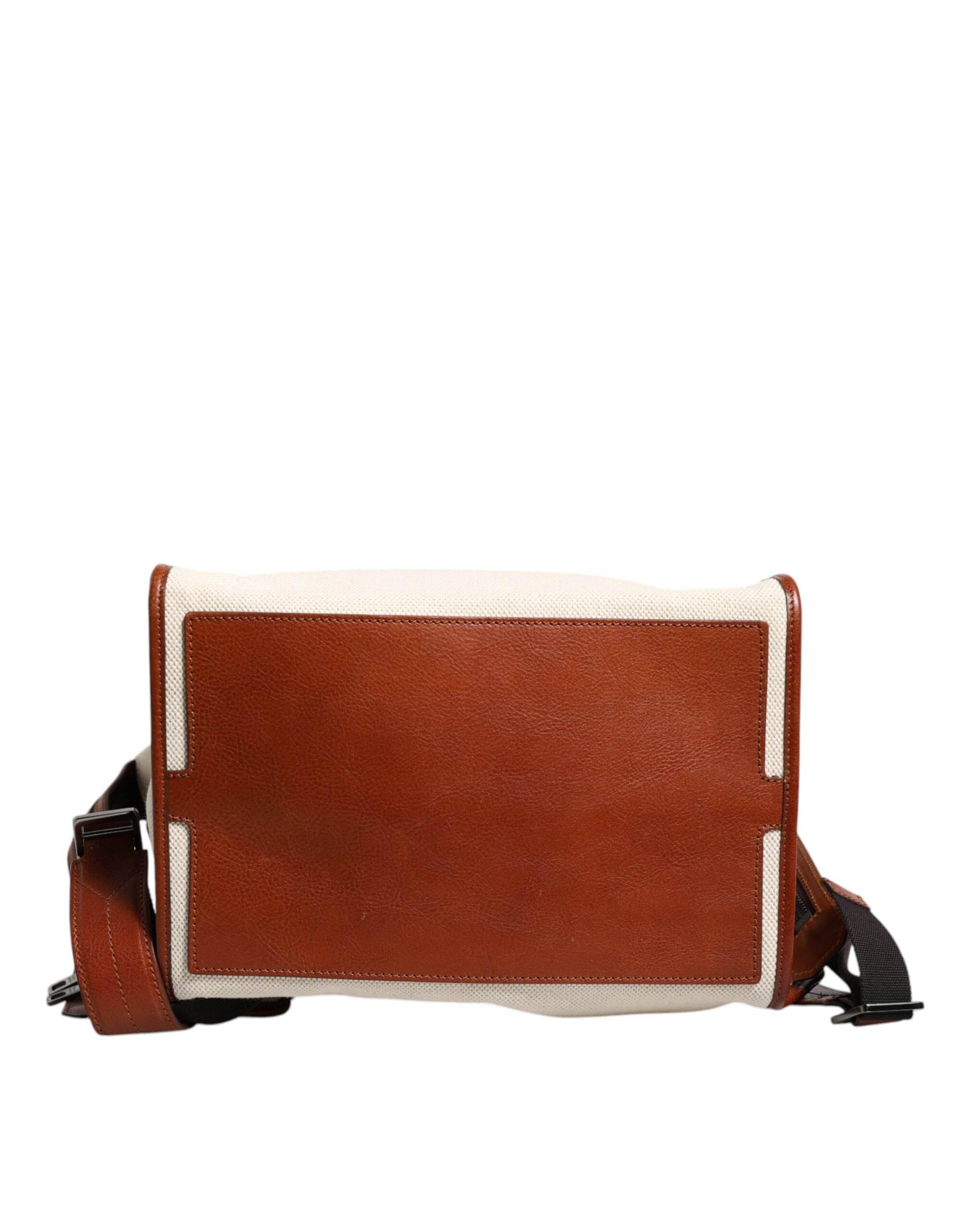 Dolce & Gabbana Beige Brown Canvas Leather EDGE Travel Men Back Pack Bag - Hilstor
