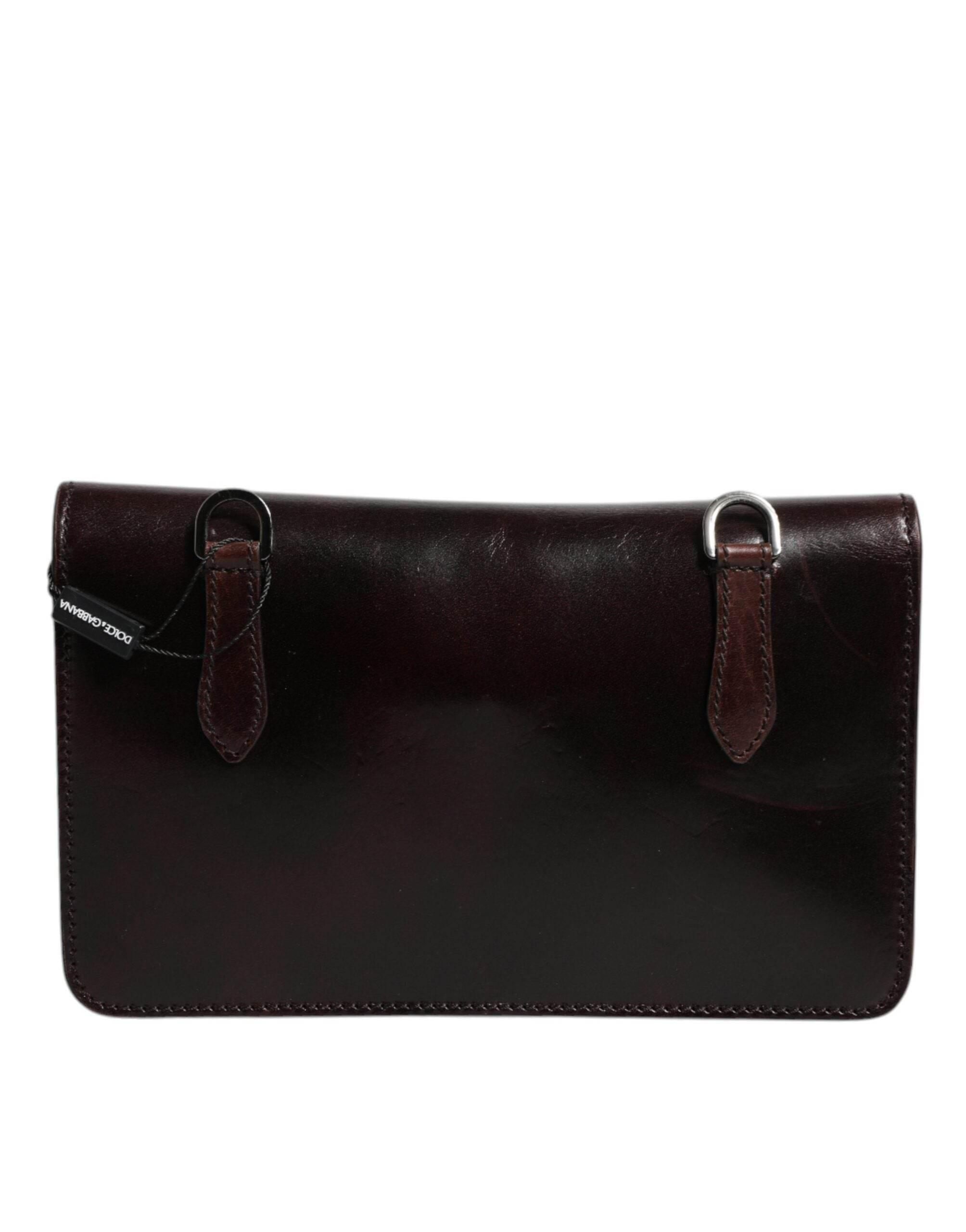 Dolce & Gabbana Maroon Horse Leather Logo Plaque Mini Crossbody Bag - Hilstor
