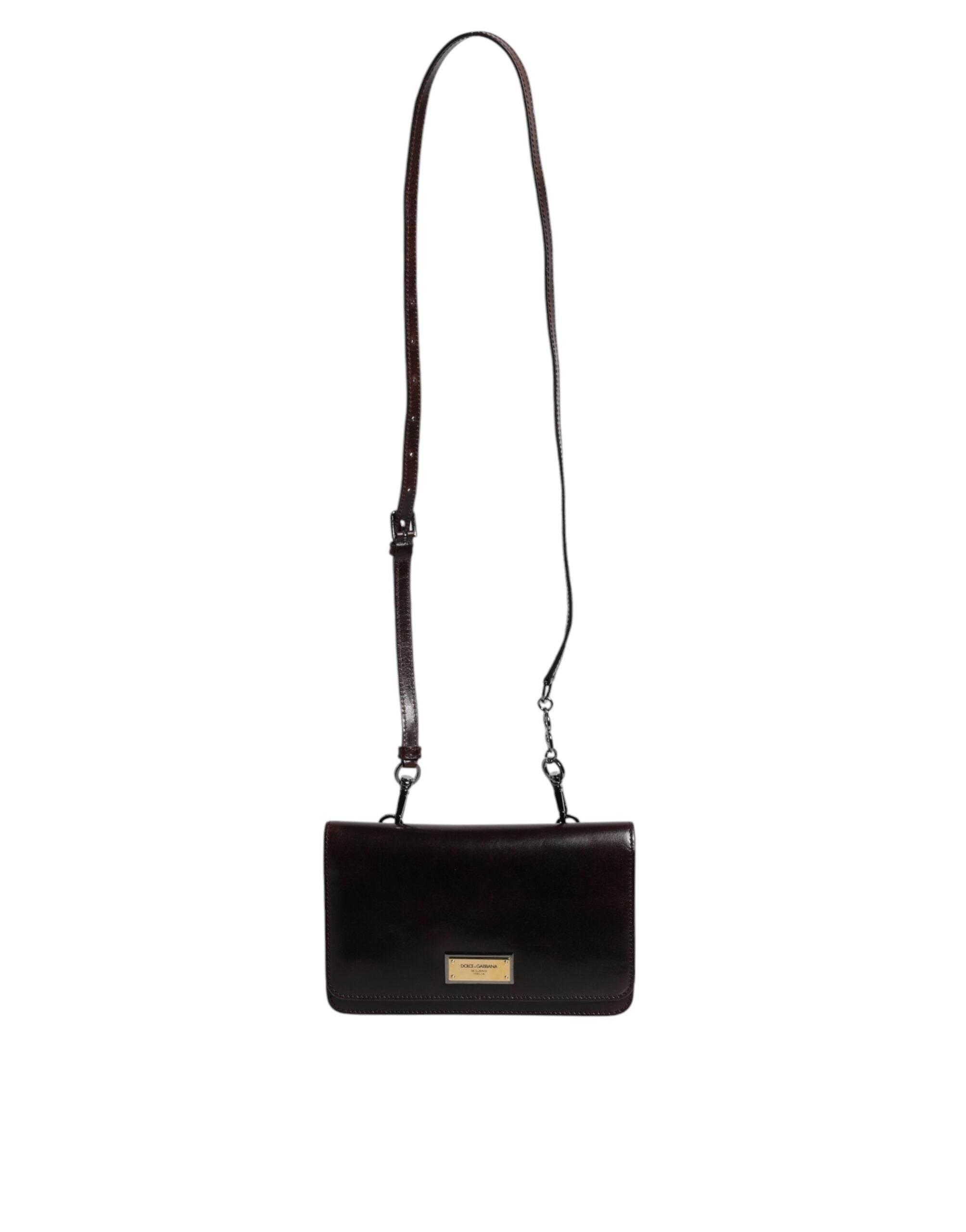 Dolce & Gabbana Maroon Horse Leather Logo Plaque Mini Crossbody Bag - Hilstor