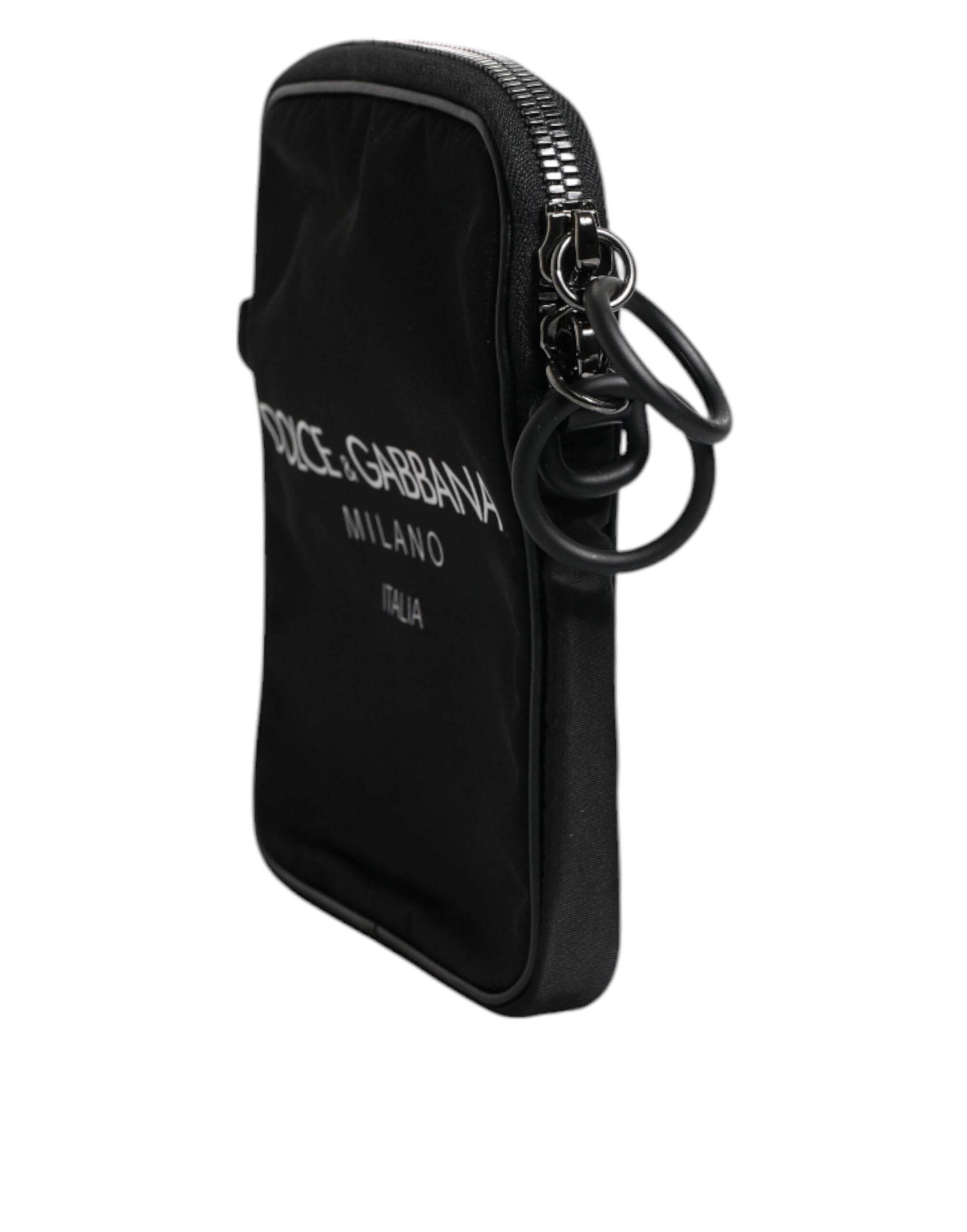 Dolce & Gabbana Black Logo Print Scuba Crossbody Shoulder Bag - Hilstor