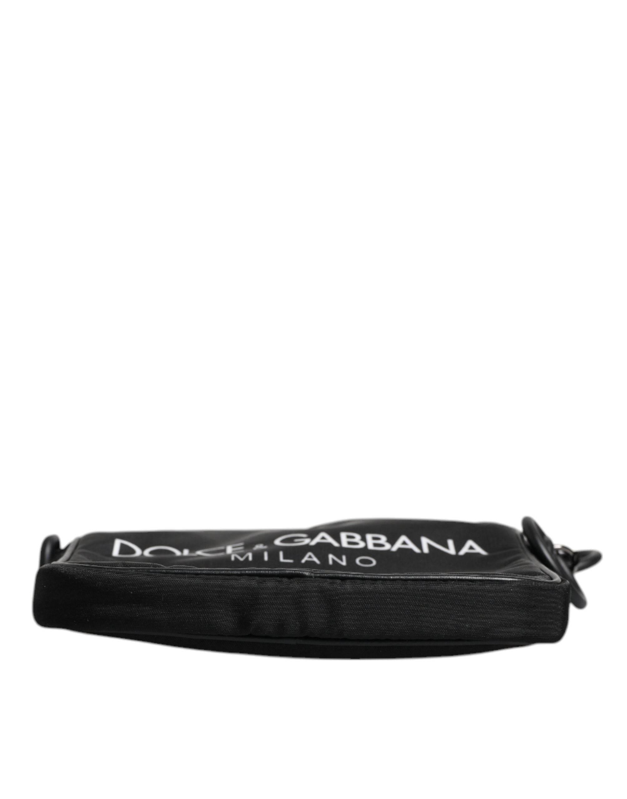 Dolce & Gabbana Black Logo Print Scuba Crossbody Shoulder Bag - Hilstor