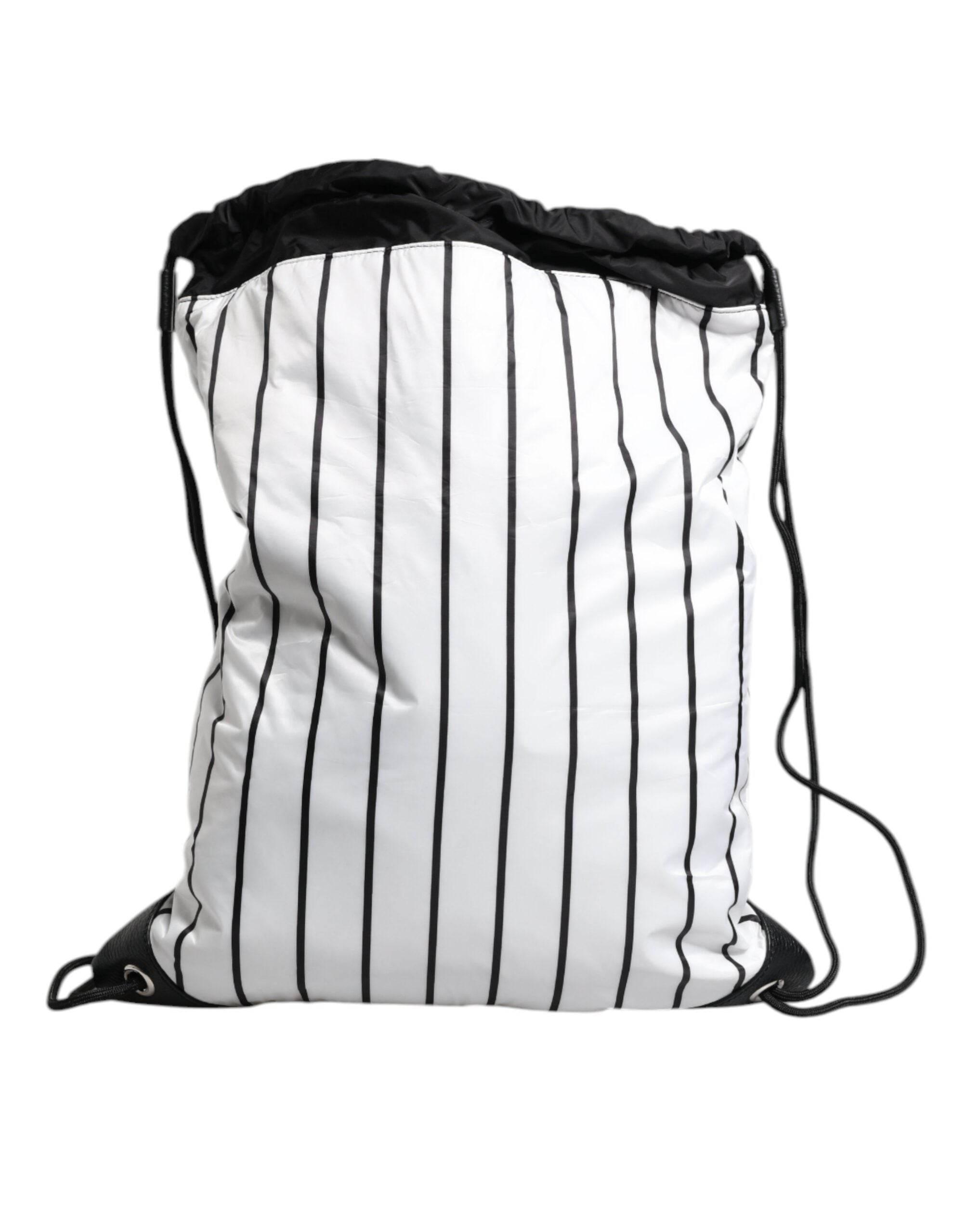Dolce & Gabbana Sort Hvid Stribet Polyester Snørepose
