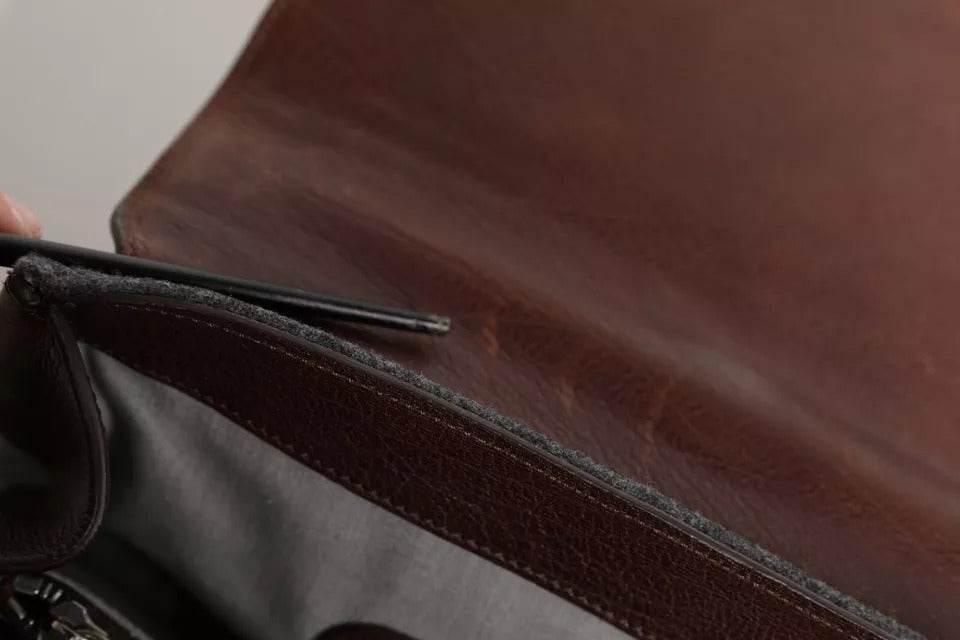 Brunello Cucinelli Brown Gray Leather Cognac Wool Business Tote Bag - Hilstor