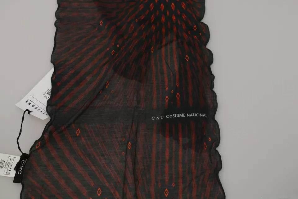 Costume National Black Red Viscose Foulard Branded Scarf - Hilstor