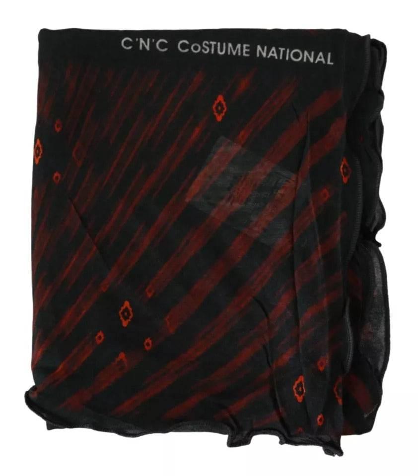 Costume National Black Red Viscose Foulard Branded Scarf - Hilstor