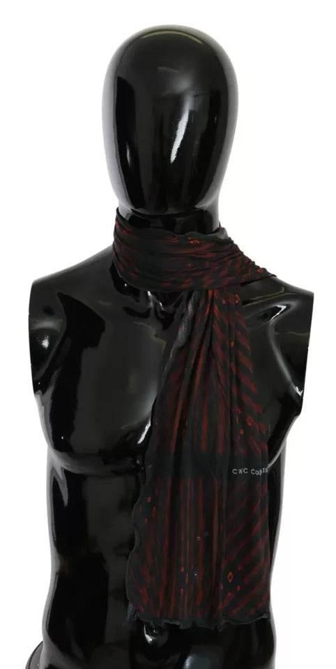 Costume National Black Red Viscose Foulard Branded Scarf - Hilstor