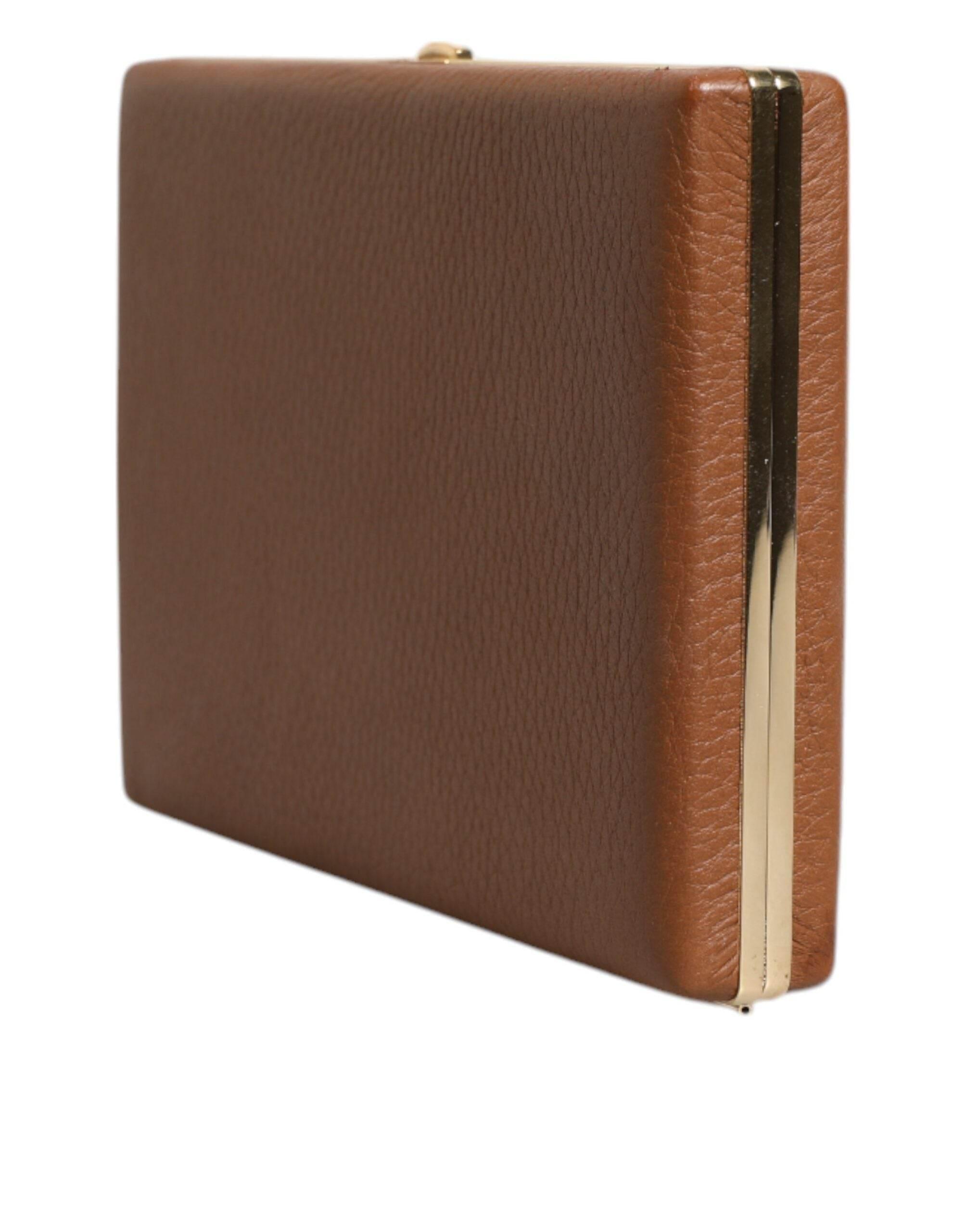 Dolce & Gabbana Brown Leather Clutch Evening Crossbody Bag - Hilstor