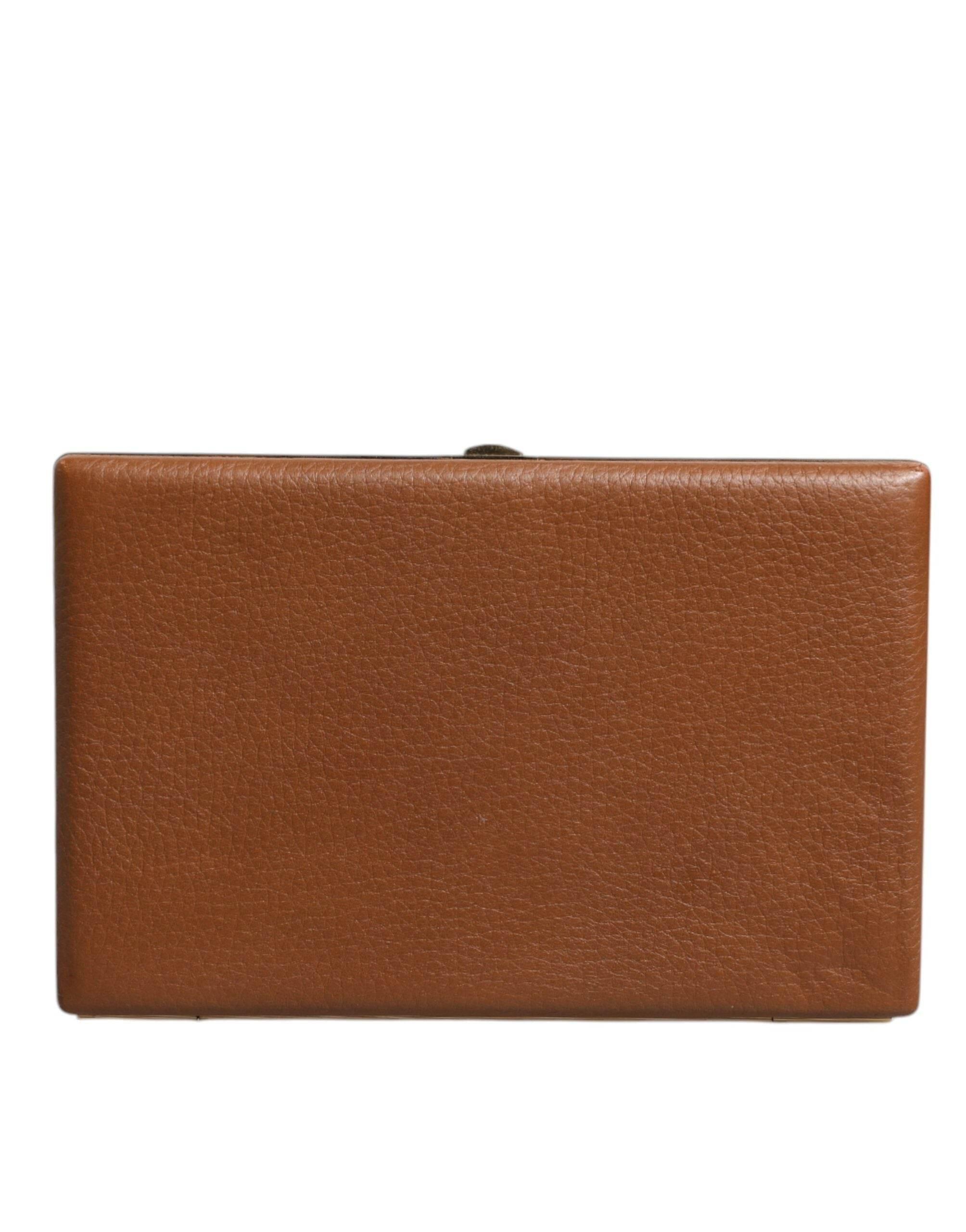 Dolce & Gabbana Brown Leather Clutch Evening Crossbody Bag - Hilstor