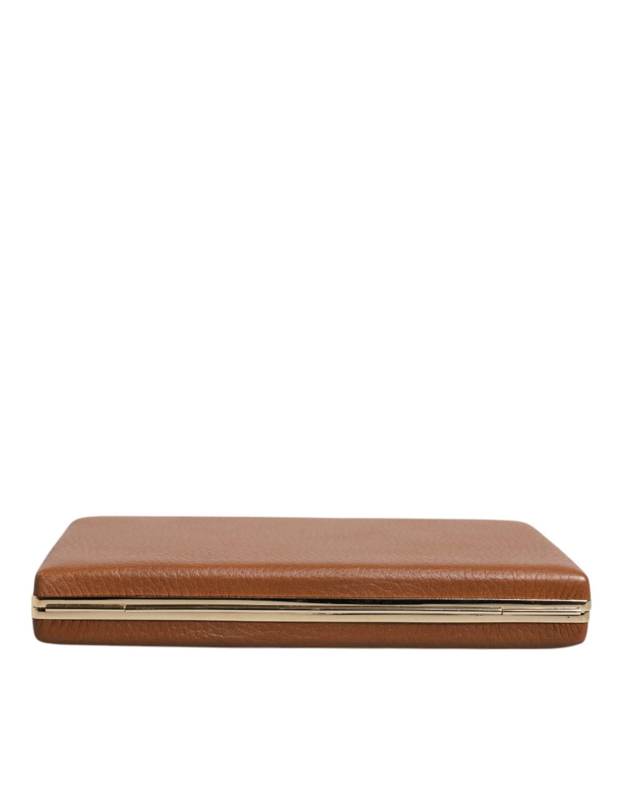 Dolce & Gabbana Brown Leather Clutch Evening Crossbody Bag - Hilstor