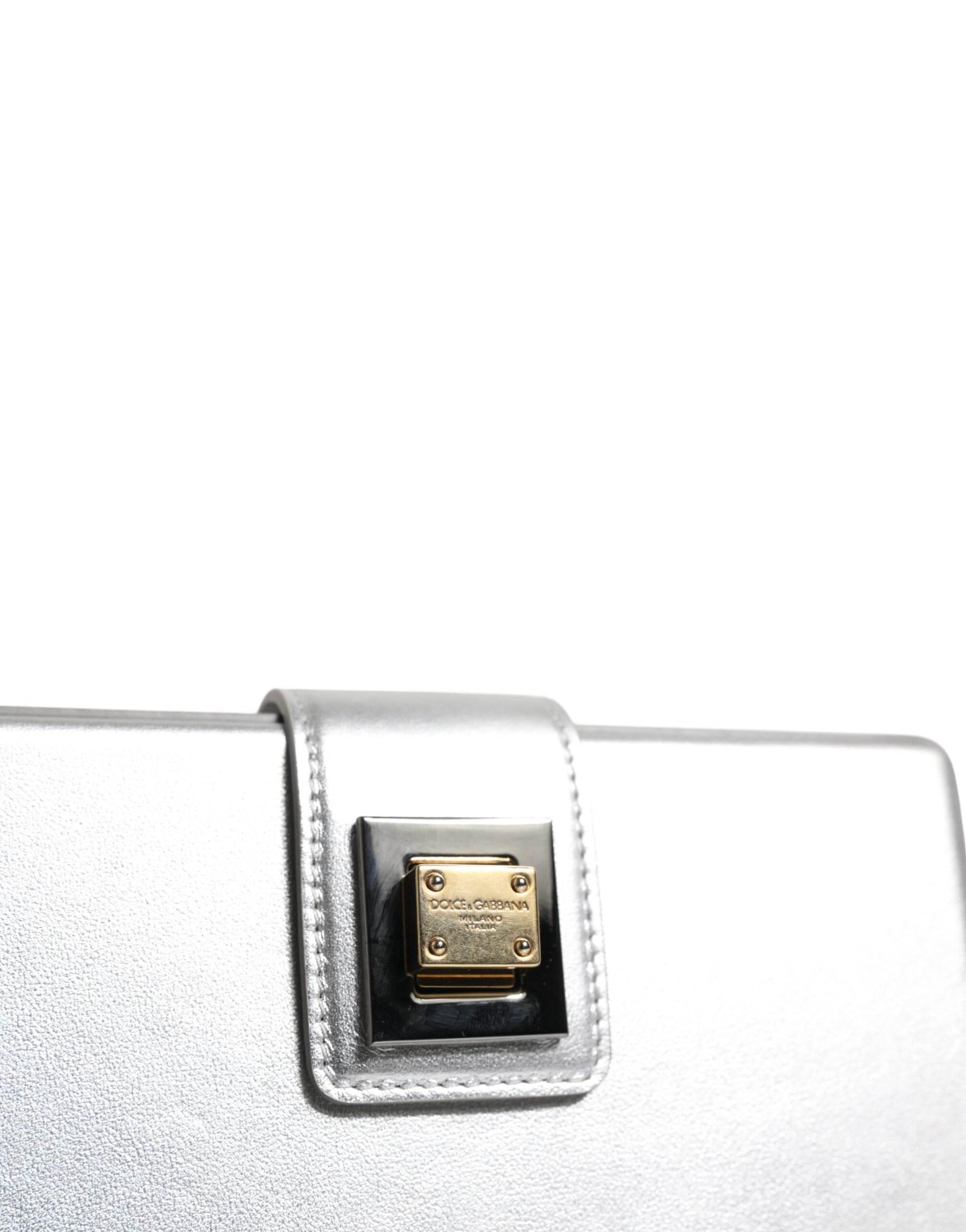 Dolce & Gabbana Metallic Silver DG BOX Leather Shoulder Strap Bag - Hilstor