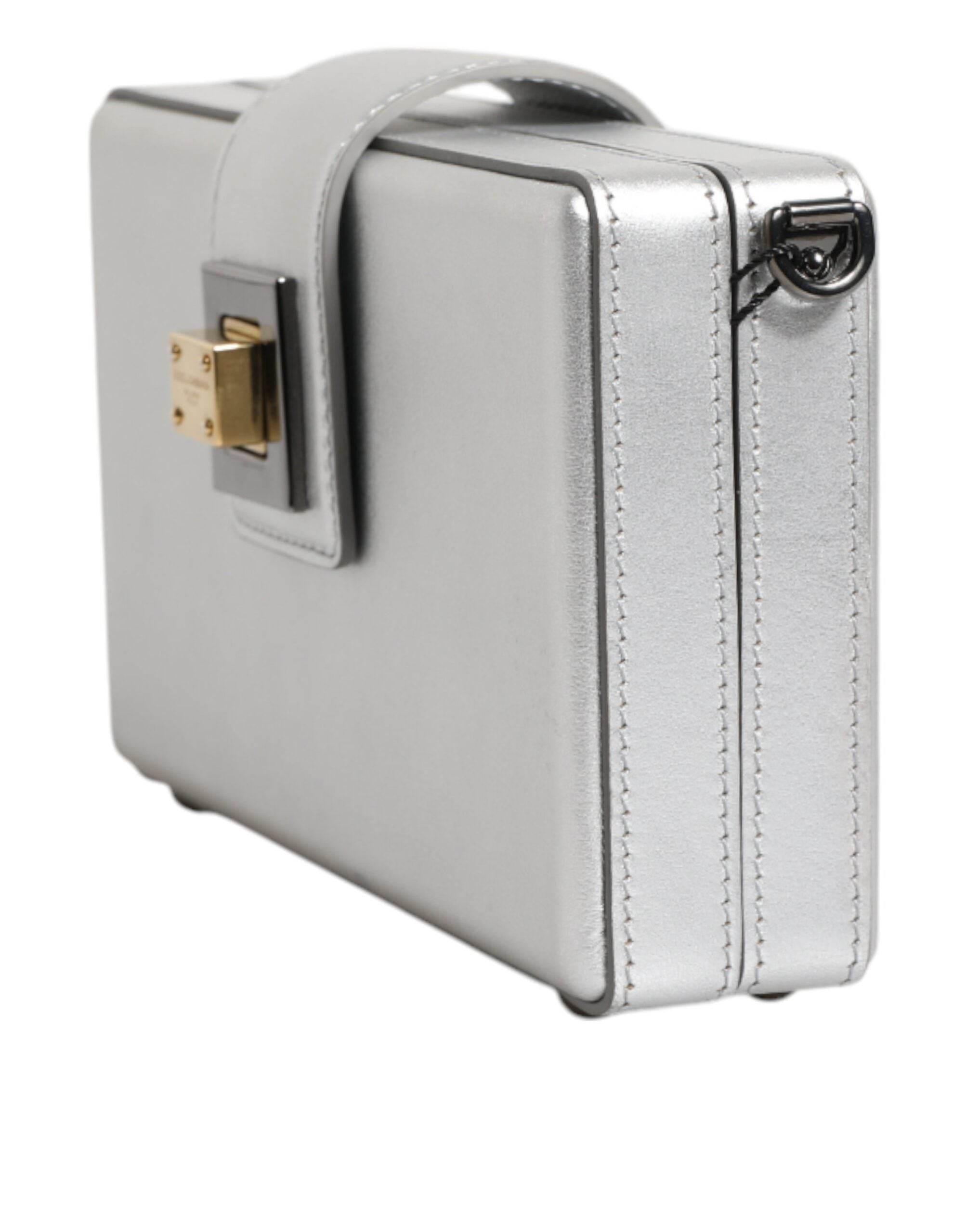 Dolce & Gabbana Metallic Silver DG BOX Leather Shoulder Strap Bag - Hilstor