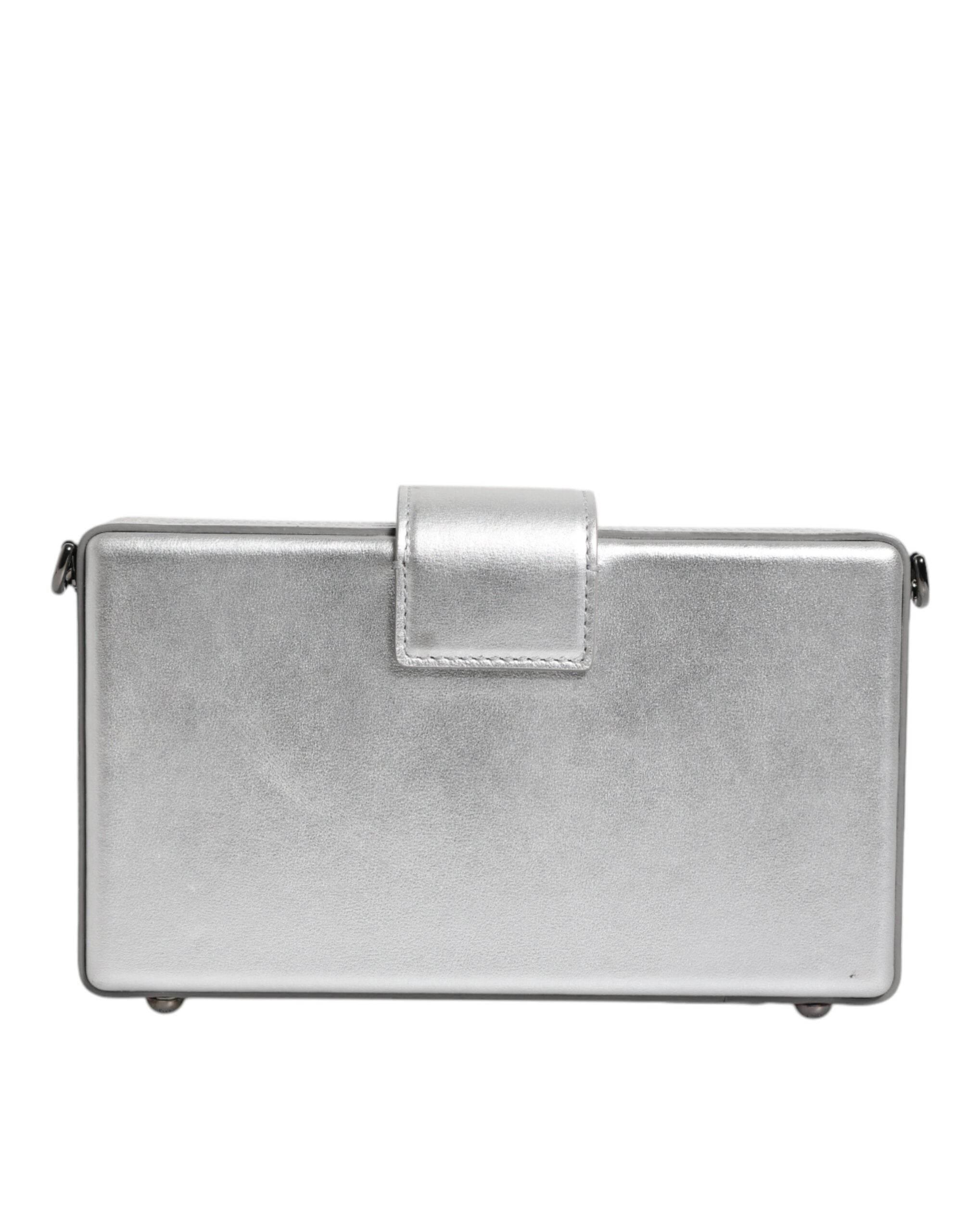 Dolce & Gabbana Metallic Silver DG BOX Leather Shoulder Strap Bag - Hilstor