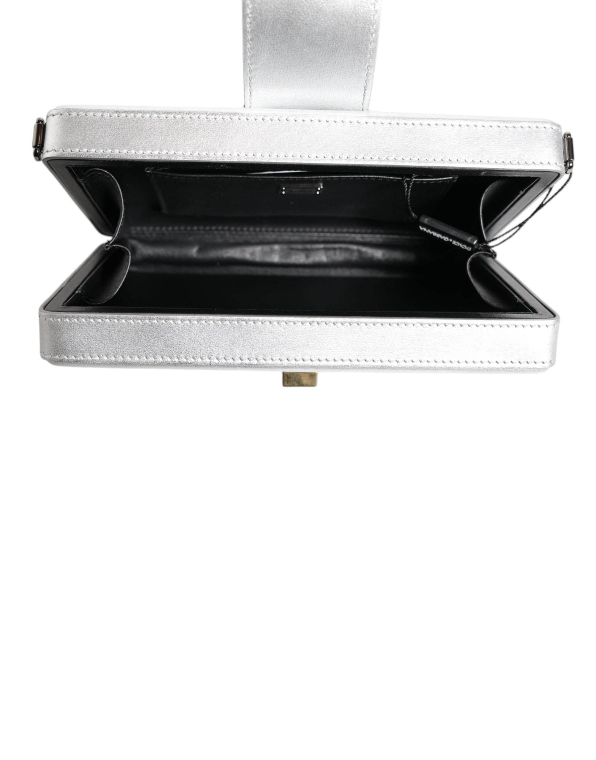 Dolce & Gabbana Metallic Silver DG BOX Leather Shoulder Strap Bag - Hilstor