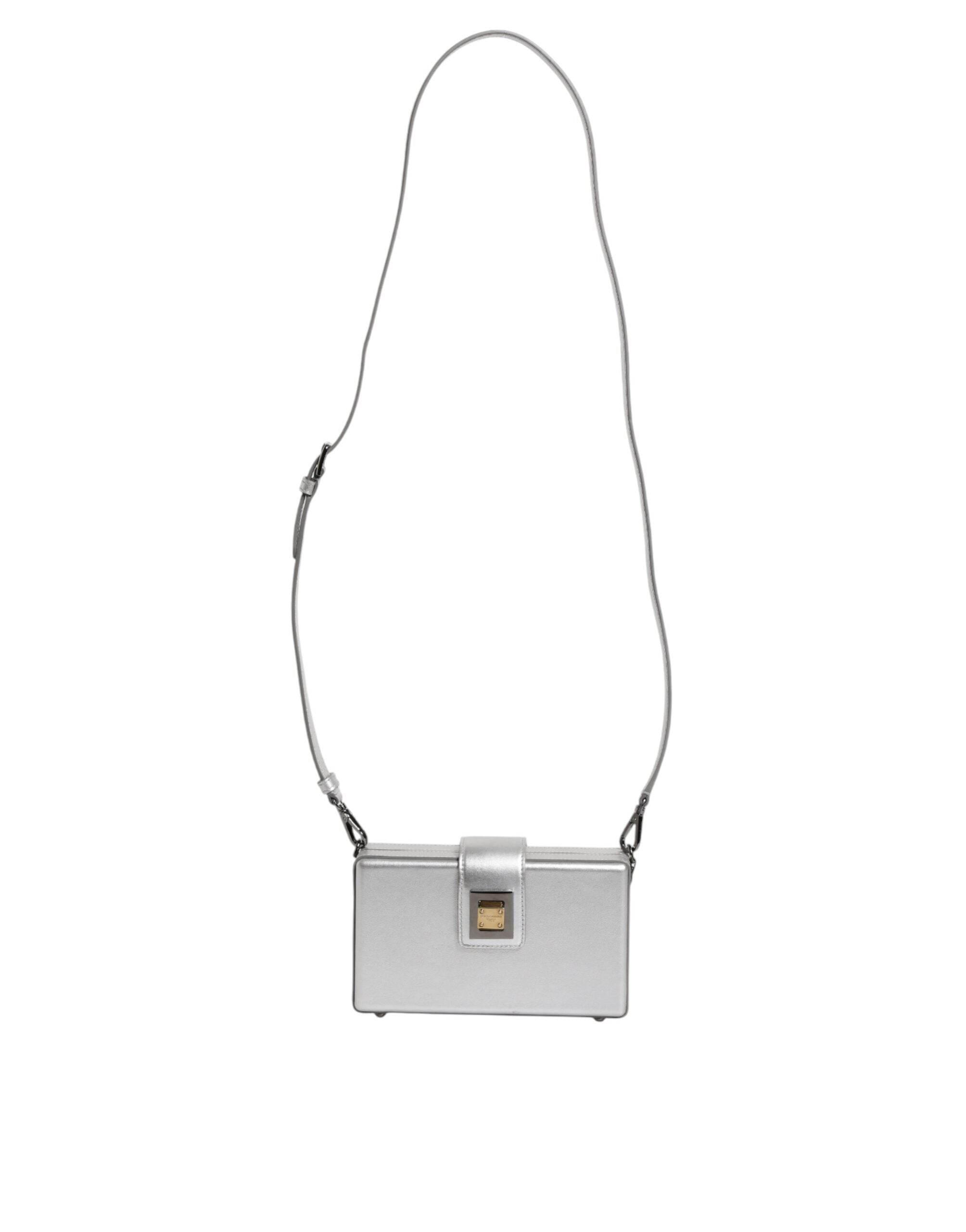 Dolce & Gabbana Metallic Silver DG BOX Leather Shoulder Strap Bag - Hilstor