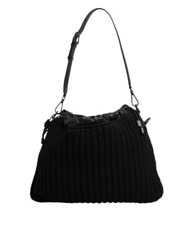 Dolce & Gabbana Black Cashmere Knitted Leather Shoulder Bag - Hilstor
