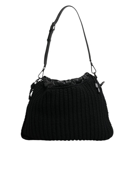 Dolce & Gabbana Black Cashmere Knitted Leather Shoulder Bag - Hilstor