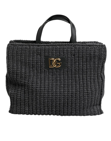 Dolce & Gabbana Black Large Knitted Crochet Shoulder Shopper DG Logo Bag - Hilstor