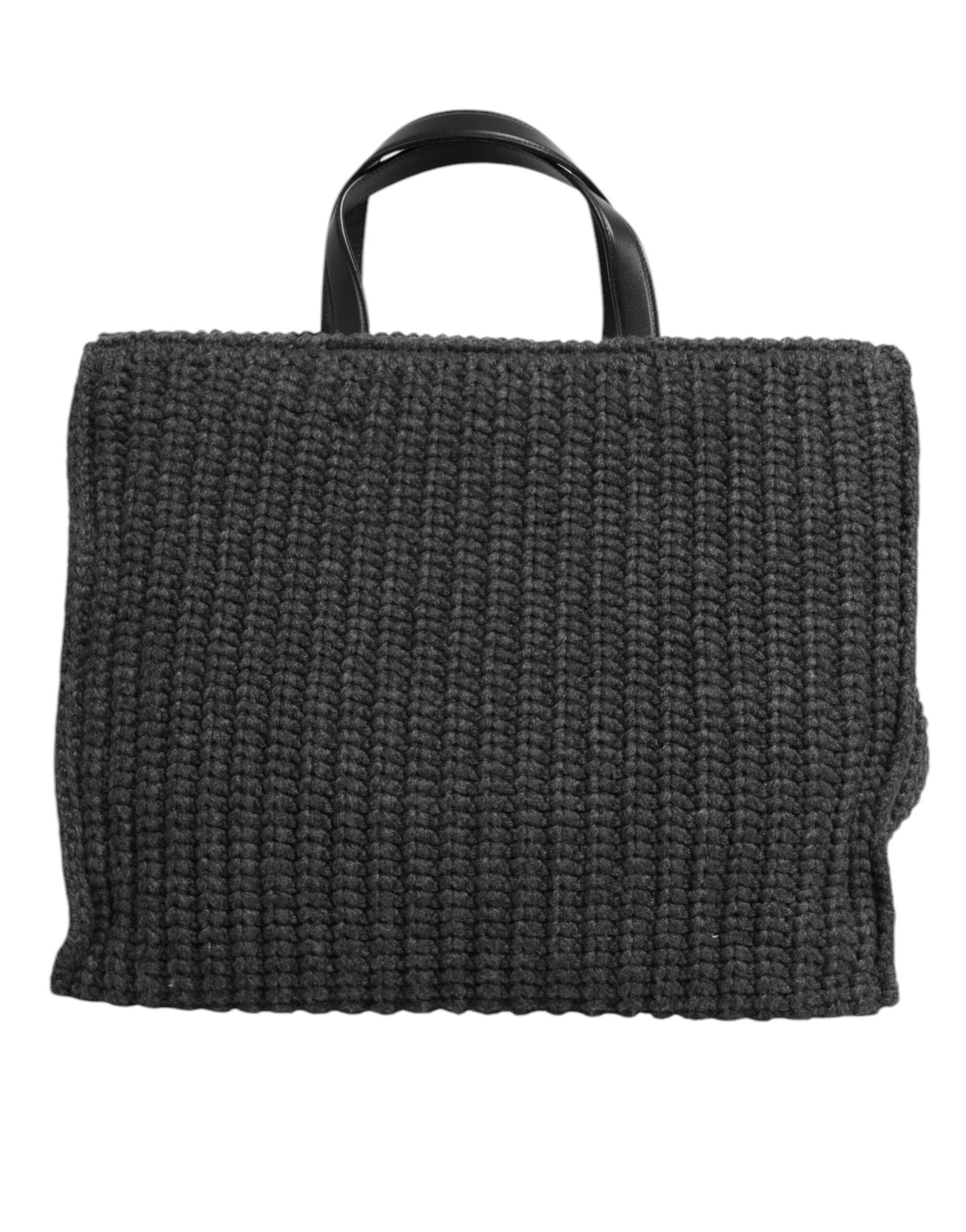 Dolce & Gabbana Black Large Knitted Crochet Shoulder Shopper DG Logo Bag - Hilstor