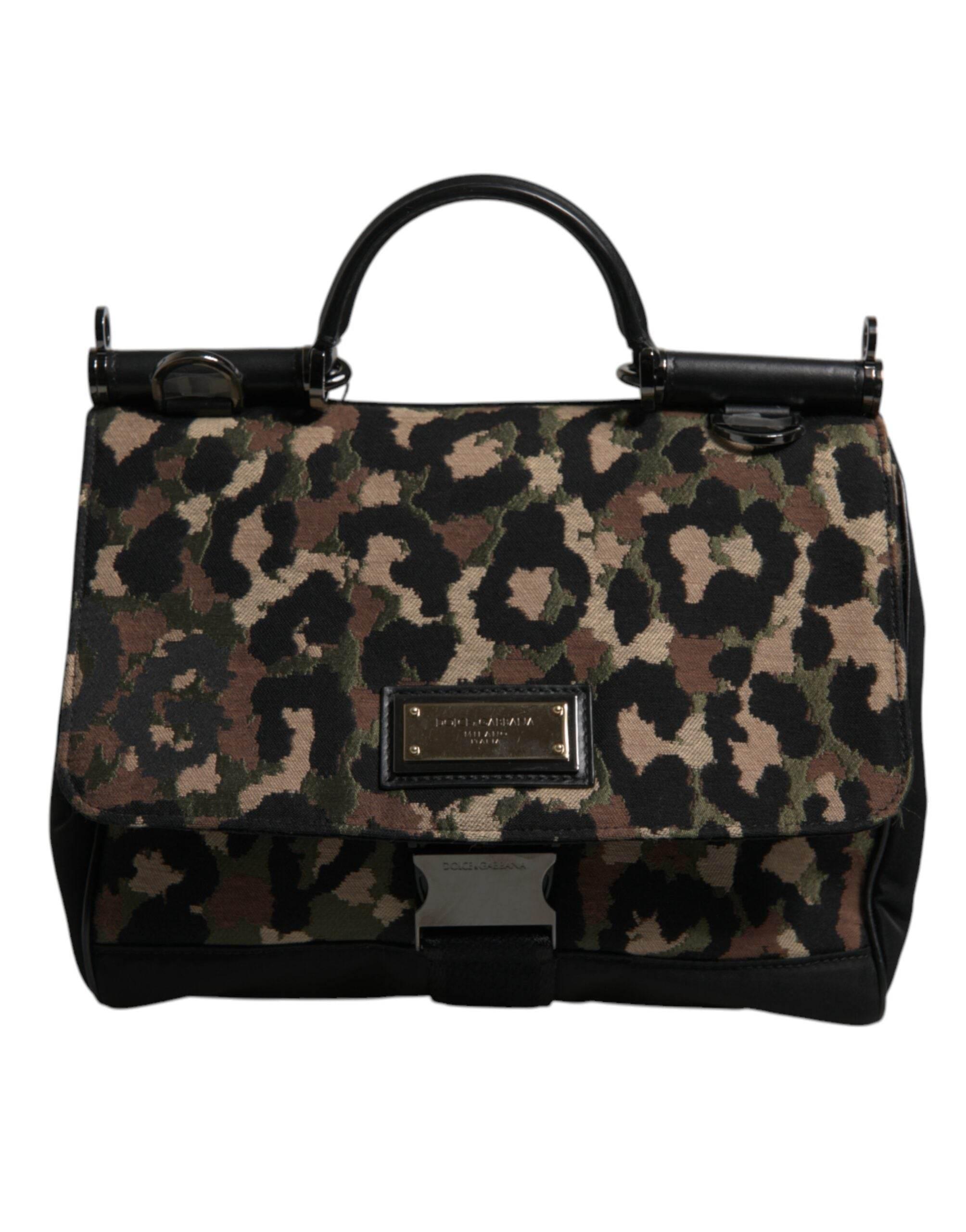 Dolce & Gabbana Brown Leopard Print Lacquard Nylon Sicily Tote Bag - Hilstor
