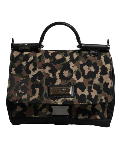Dolce & Gabbana Brown Leopard Print Lacquard Nylon Sicily Tote Bag - Hilstor