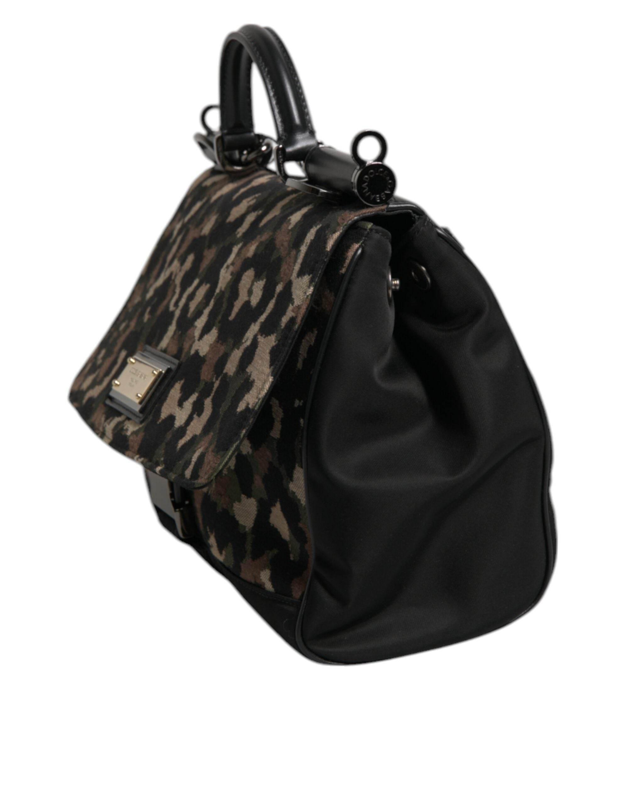 Dolce & Gabbana Brown Leopard Print Lacquard Nylon Sicily Tote Bag - Hilstor