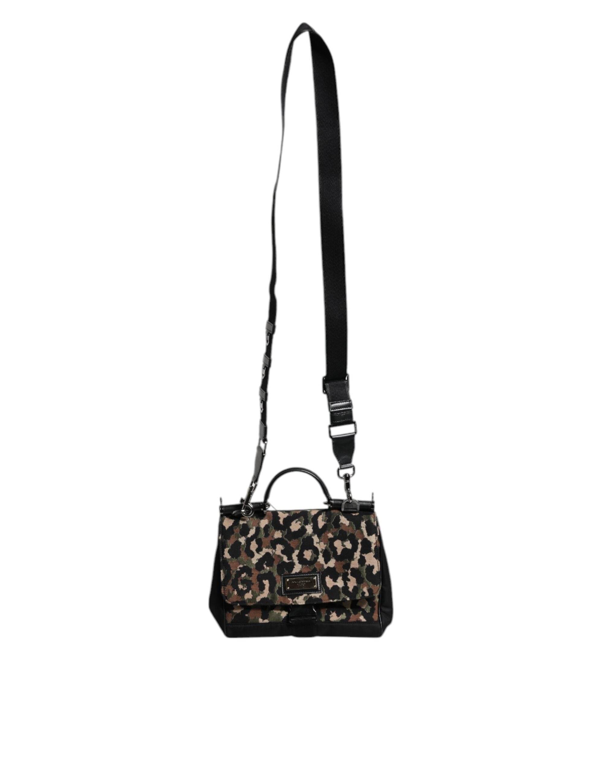 Dolce & Gabbana Brown Leopard Print Lacquard Nylon Sicily Tote Bag - Hilstor