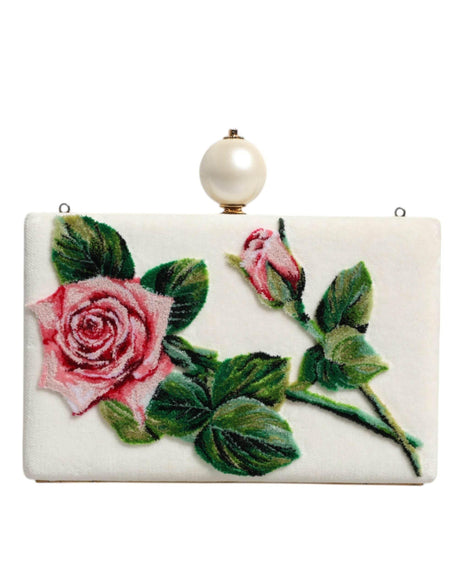 Dolce & Gabbana White Rose Floral Faux Pearl Microbag Crossbody Bag - Hilstor