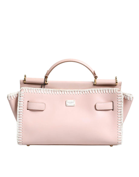 Dolce & Gabbana Light Pink Logo Plaque Soft Leather Strap Crossbody Bag - Hilstor
