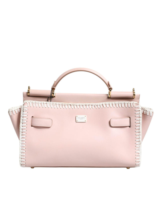 Dolce & Gabbana Light Pink Logo Plaque Soft Leather Strap Crossbody Bag - Hilstor