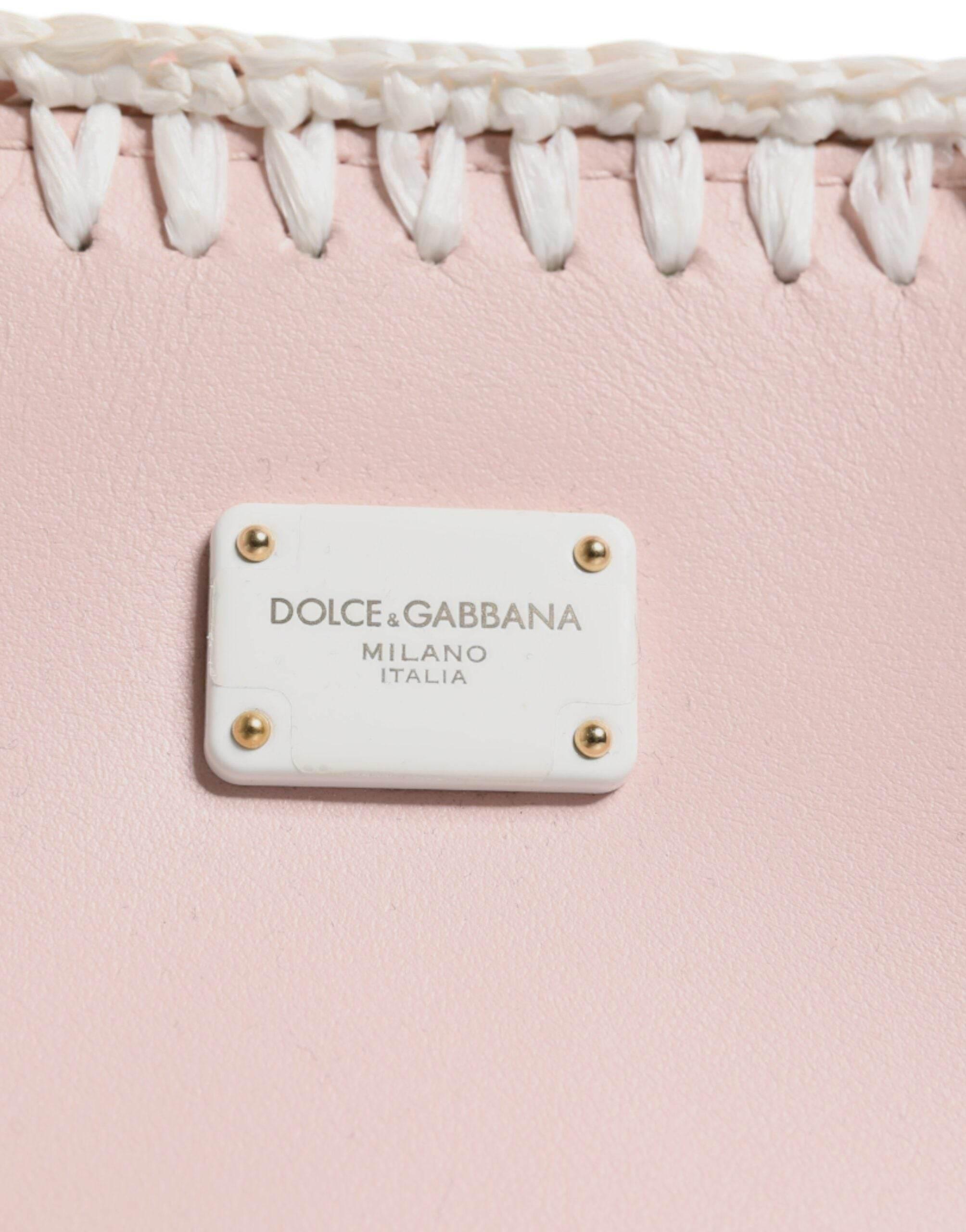 Dolce & Gabbana Light Pink Logo Plaque Soft Leather Strap Crossbody Bag - Hilstor