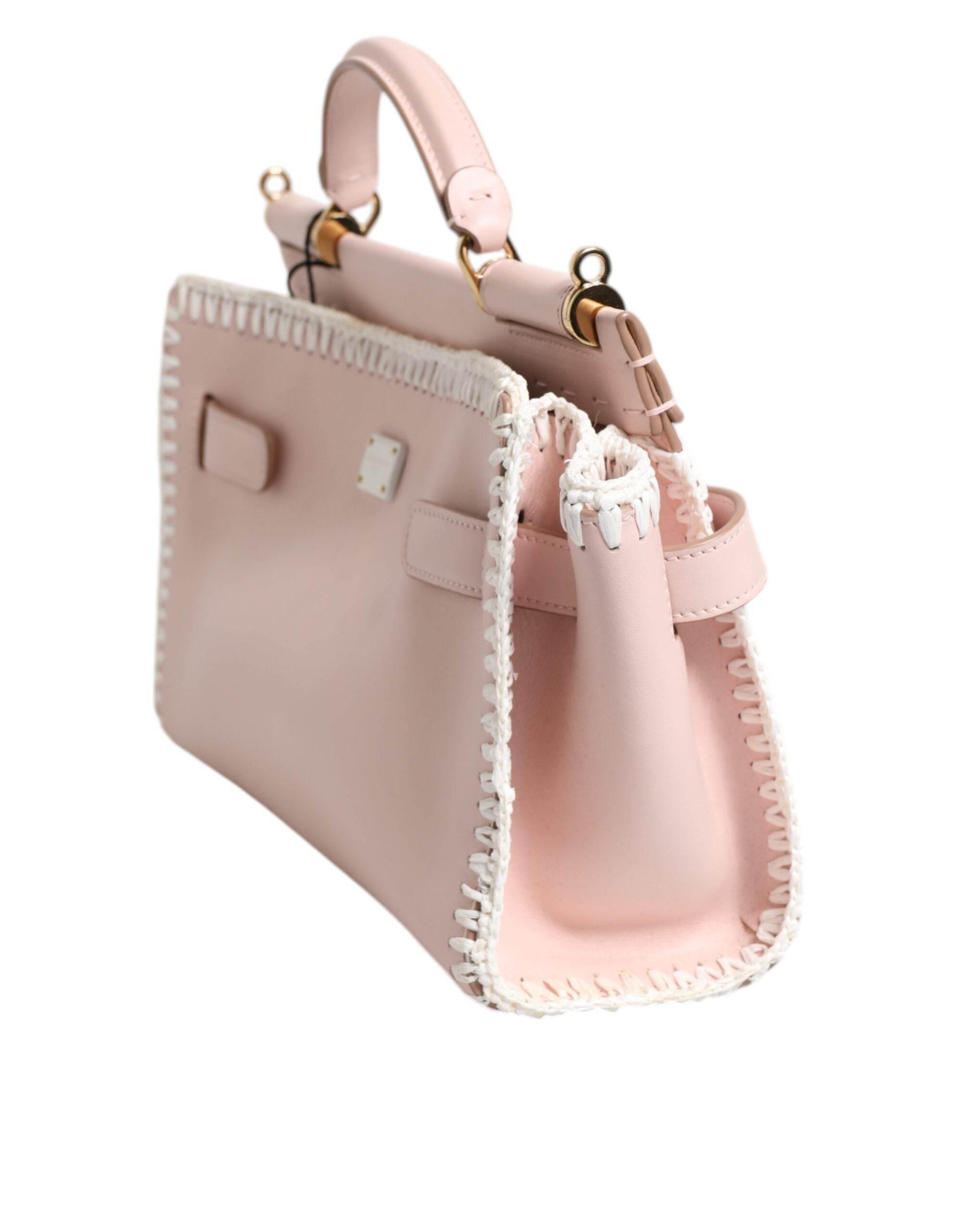 Dolce & Gabbana Light Pink Logo Plaque Soft Leather Strap Crossbody Bag - Hilstor