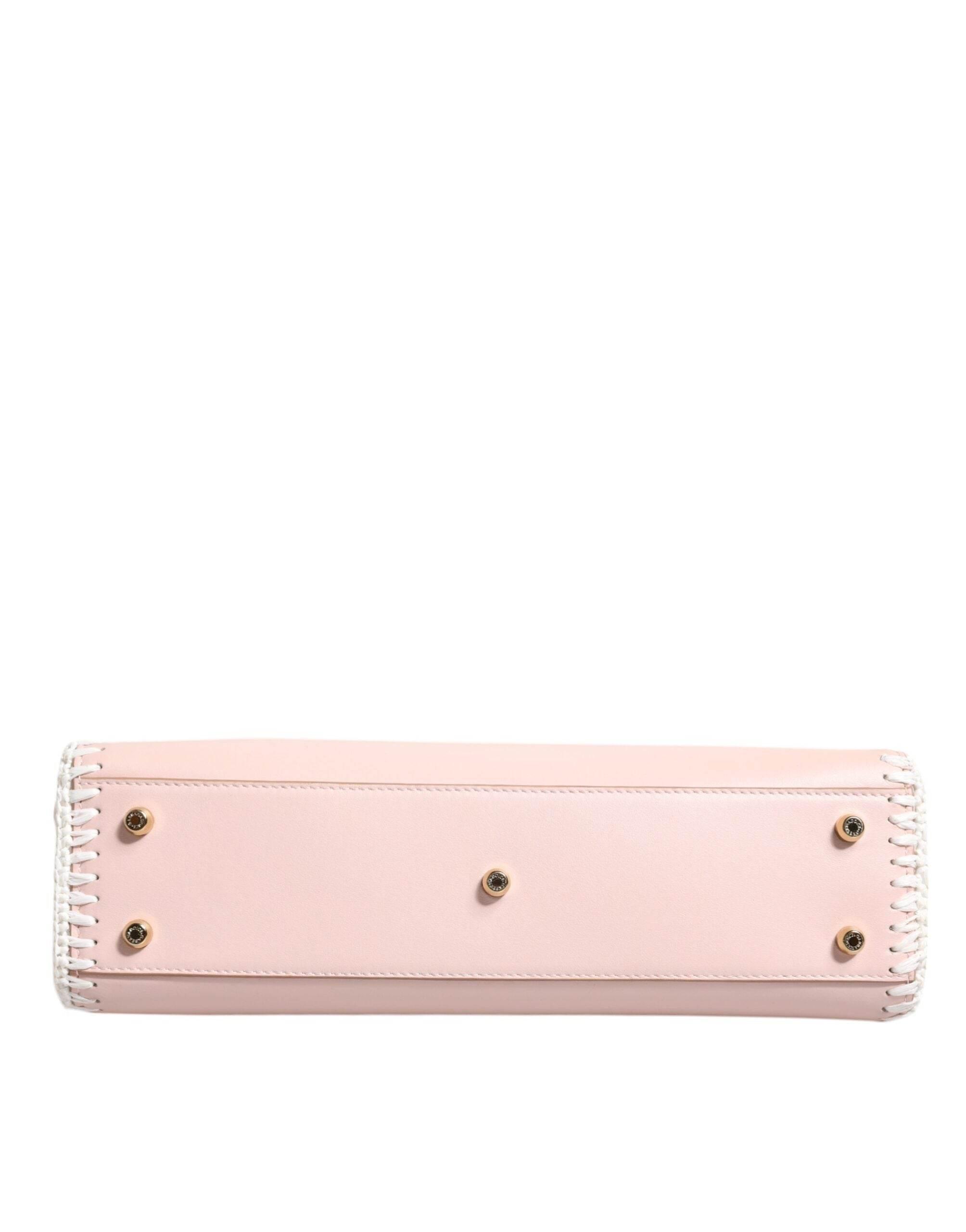 Dolce & Gabbana Light Pink Logo Plaque Soft Leather Strap Crossbody Bag - Hilstor