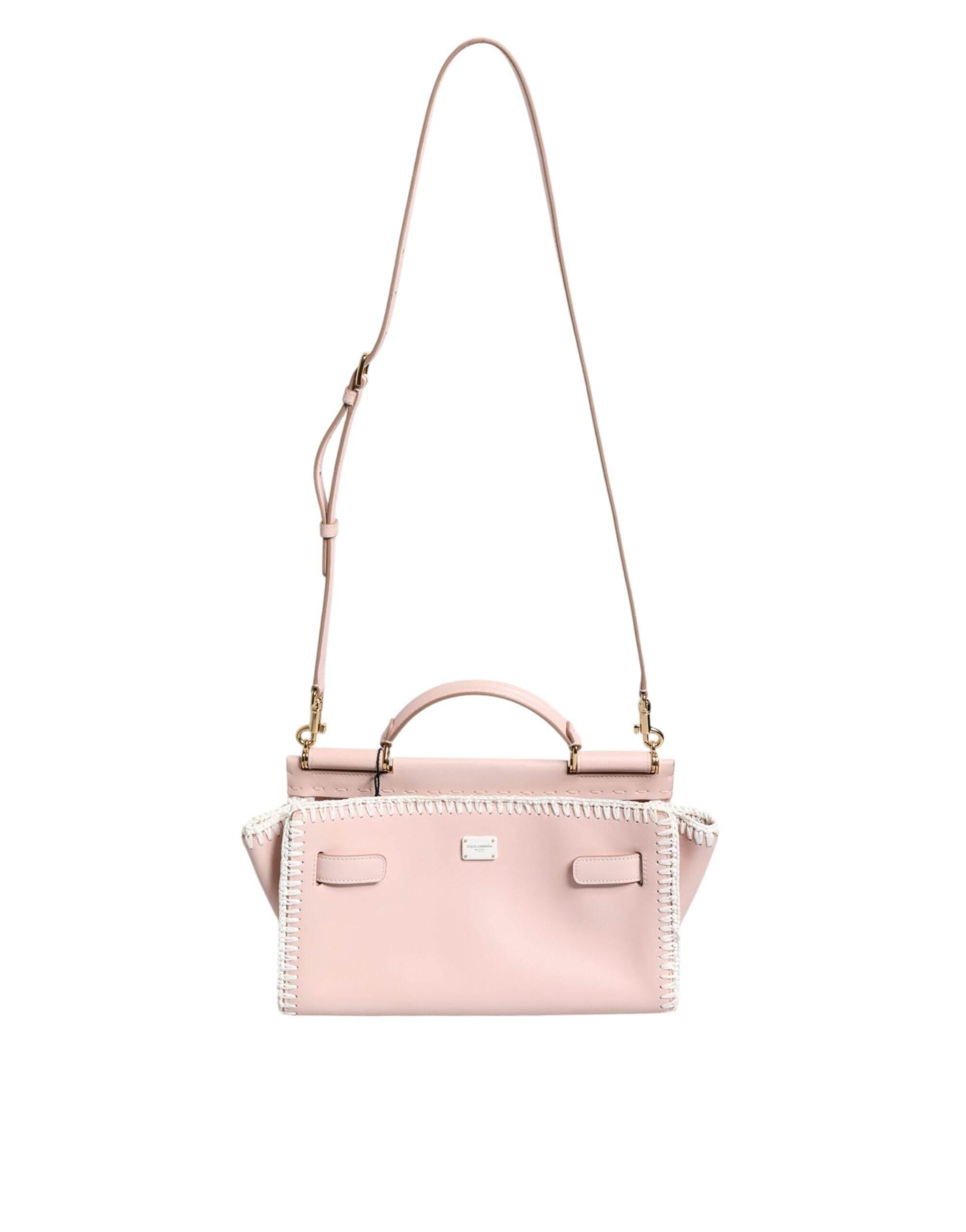 Dolce & Gabbana Light Pink Logo Plaque Soft Leather Strap Crossbody Bag - Hilstor